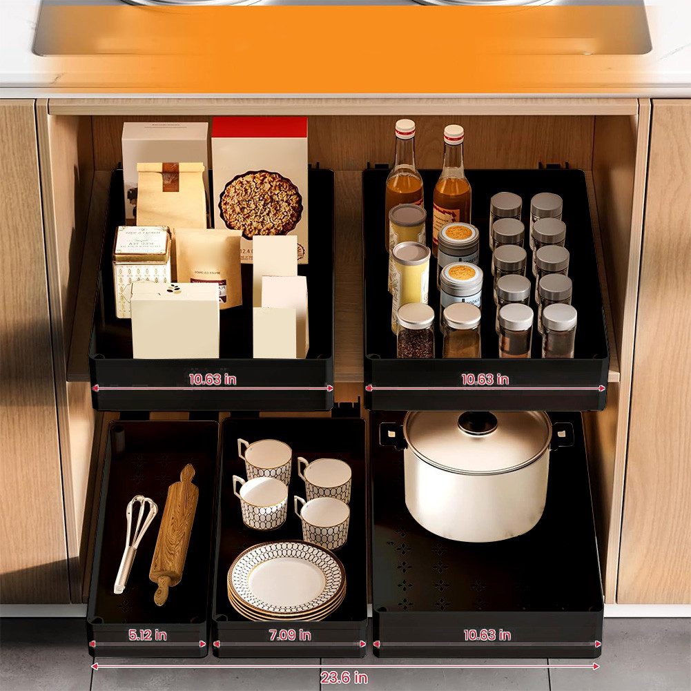 GarveeMore Küchenorganizer-Set 1/3pc Küche Ausziehschrank Organizer, ausziehbare Schubladen, (1-tlg), Unter der Spüle Organizer, Roll Out Regale für Küche Schrä – Bild 4 von 5
