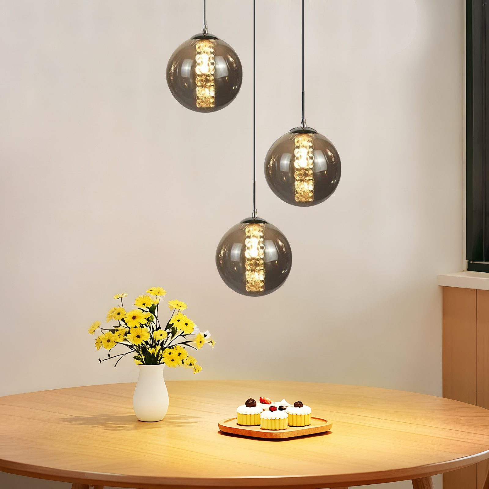 Nettlife Pendelleuchte G9 Pendelleuchte 3-flammig Bernstein/Grau Glas, Höhe günstig online kaufen