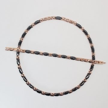 ELLAWIL Collier-Set Damenhalskette Halskette Schmuckset Kette Collier & Armband (aus schwarzer Keramik mit rosegoldfarbener Edelstahl, Kettenlänge 49 cm, Armbandlänge 20 cm, Breite 6 mm), inklusive Geschenkschachtel