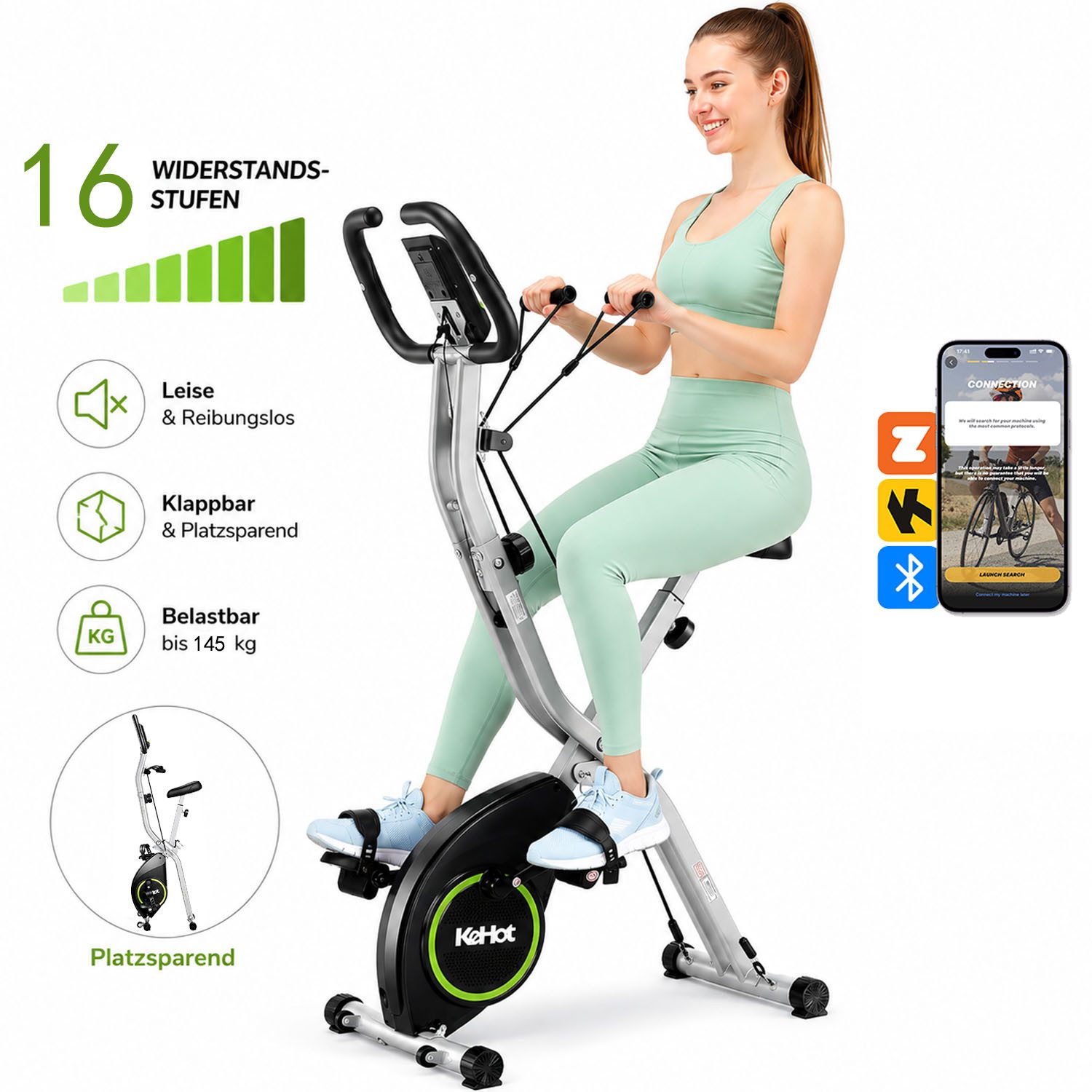 Heimtrainer X-Bike Heimtrainer klappbar mit 16-Stufen-Magnetbremse