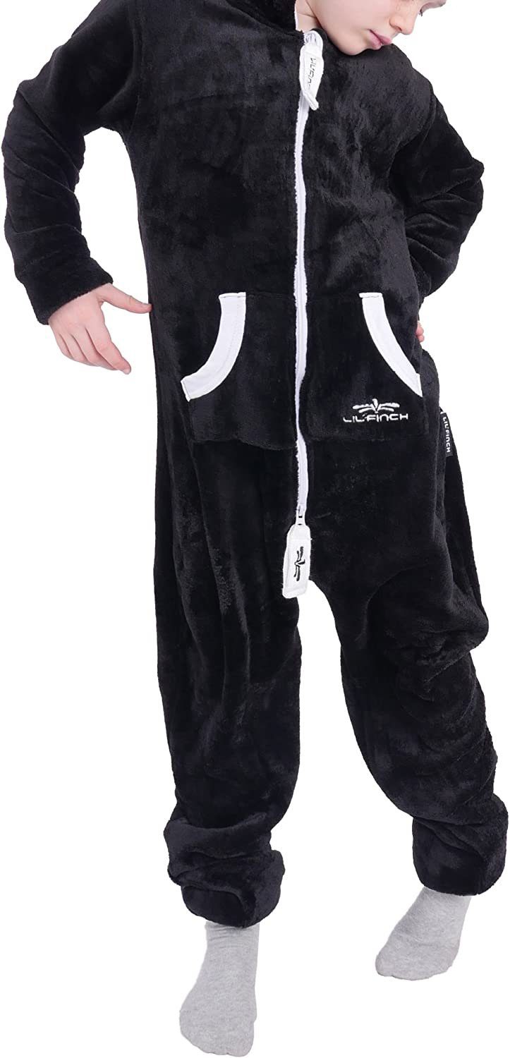 Jungen LIL'Teddy Schwarz/Weiß Kinder Mädchen Teddy Overall Fleece Jumpsuit F2004 LIL'FINCH