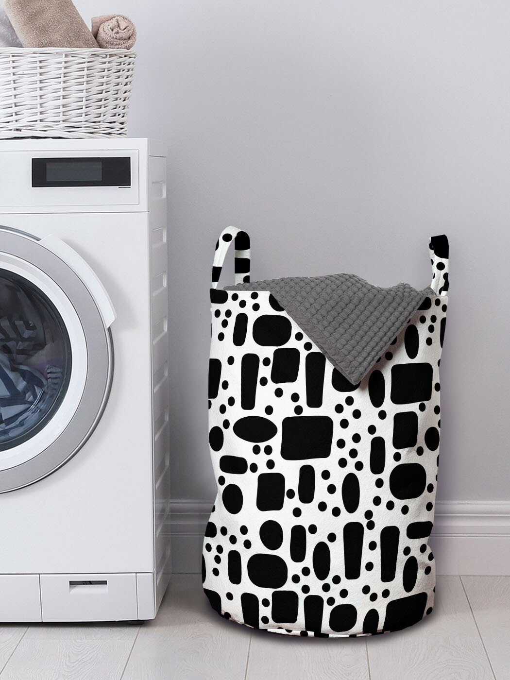 Wäschekorb Form Wäschesäckchen für Kordelzugverschluss Modernistic Punkte Abakuhaus Abstrakt mit und Waschsalons, Griffen