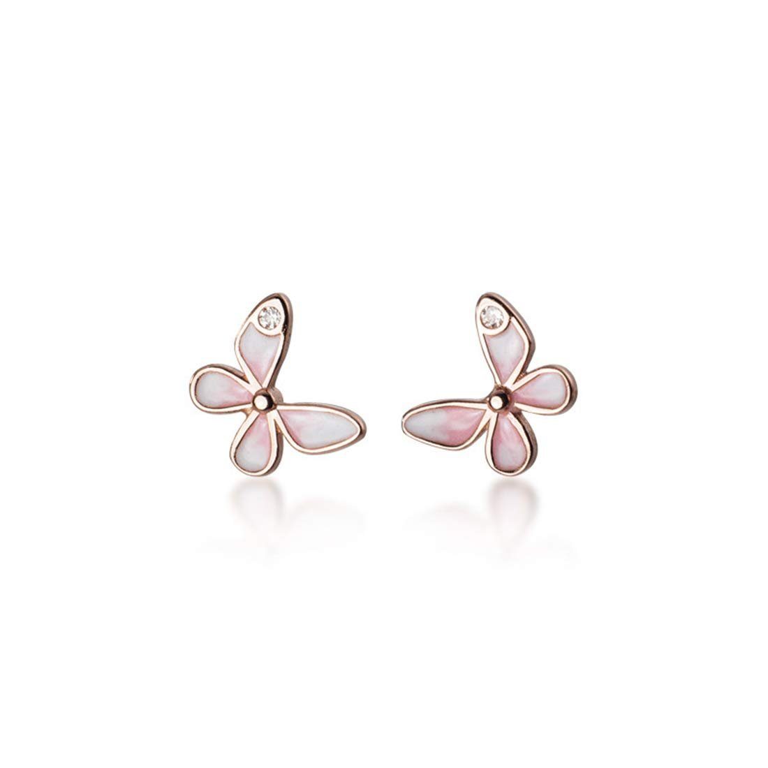 POCHUMIDUU Paar Ohrstecker 925 Sterling Silber Rosa Schmetterlings Ohrringe für Frauen,Mädchen, Ohrstecker