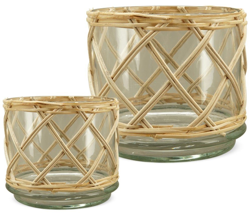 Seegras matches21 cm HOME Glas & HOBBY Windlichter Kerzenständer geflochten Boho 15 Kerzengläser
