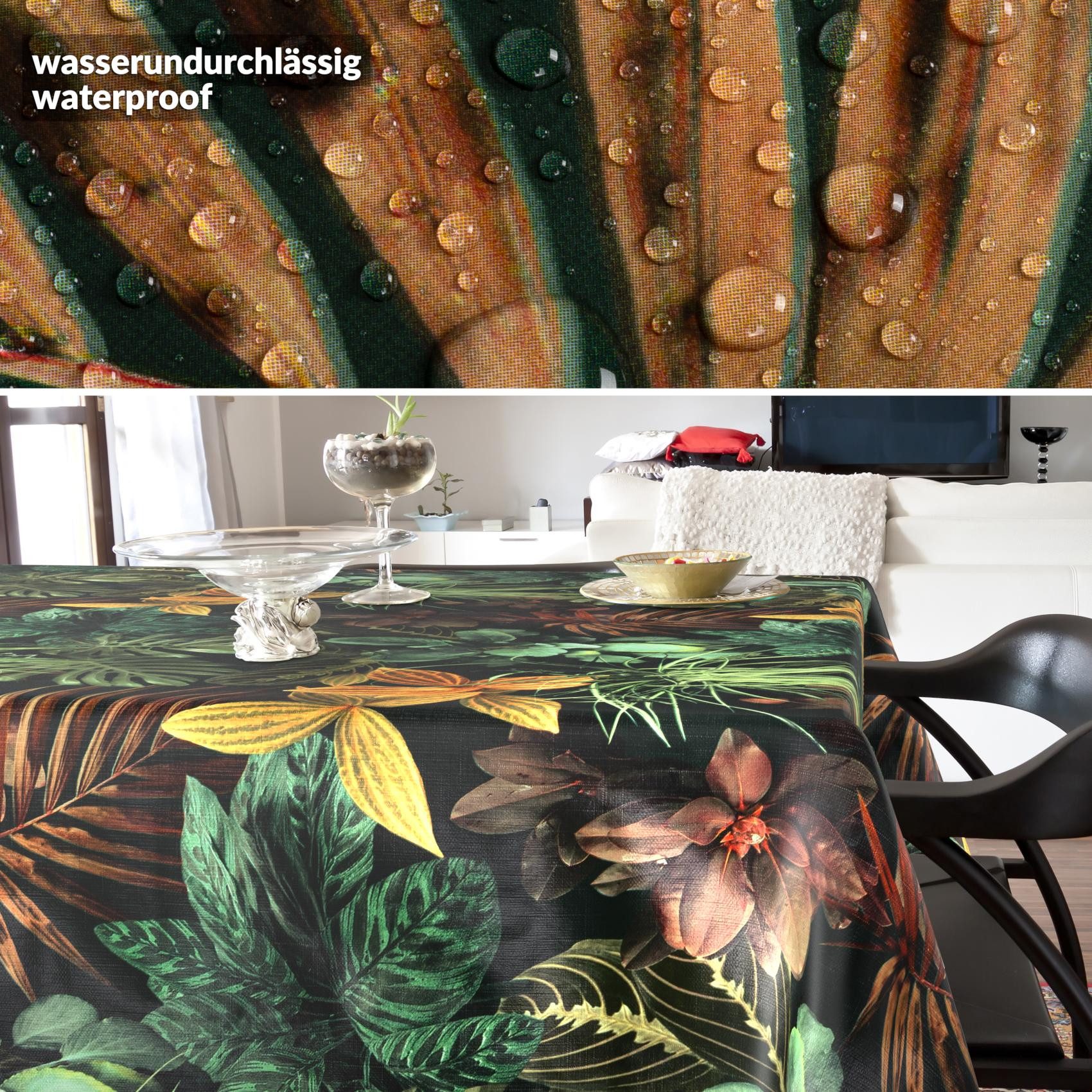 ANRO Tischdecke Tropika abwaschbar Wachstuch pflegeleicht wasserabweisend (Einzelstück 1-tlg), Schmutzabweisend Blätter Braun 90x130cm Gartentischdecke – Bild 4 von 5