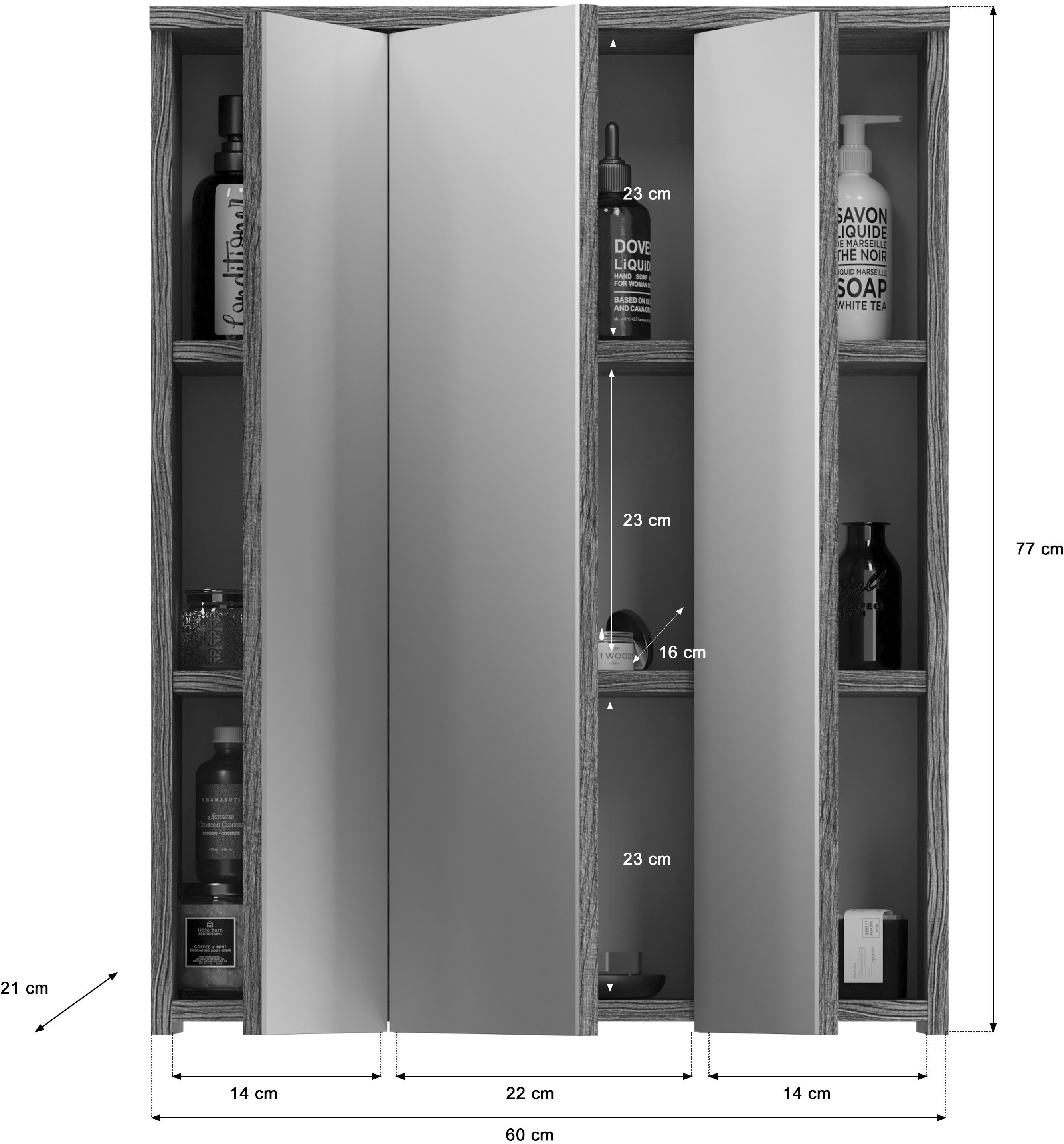 welltime Badmöbel-Set LUCCA, 2- teilig, TOPSELLER!, Waschbeckenunterschrank, Spiegelschrank, (Set, 2-St., bestehend aus: 1x Waschbeckenunterschrank & 1x Spiegelschrank), hochwertige MDF Front, Badmöbel, Kombination, Kombi, Badezimmer