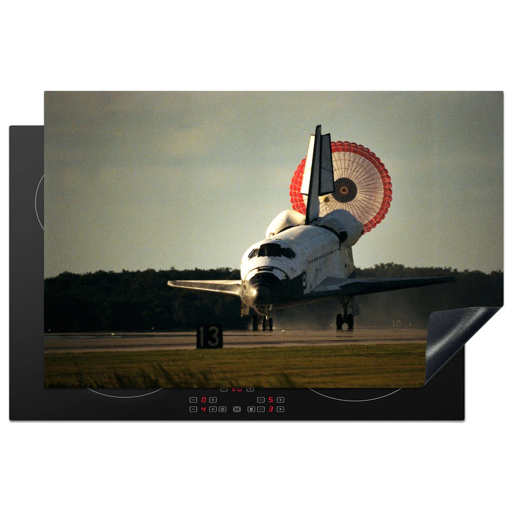 MuchoWow Herdblende-/Abdeckplatte Space Shuttle - Fallschirm - Nasa, Vinyl, (1 tlg), 81x52 cm, Induktionskochfeld Schutz für die küche, Ceranfeldabdeckung