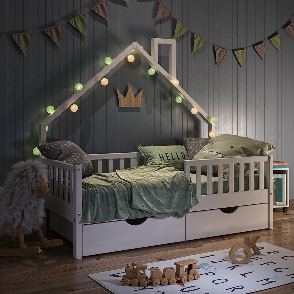 Hausbett Noemi, Weiß, 80x160 cm mit 2 Schubladen
