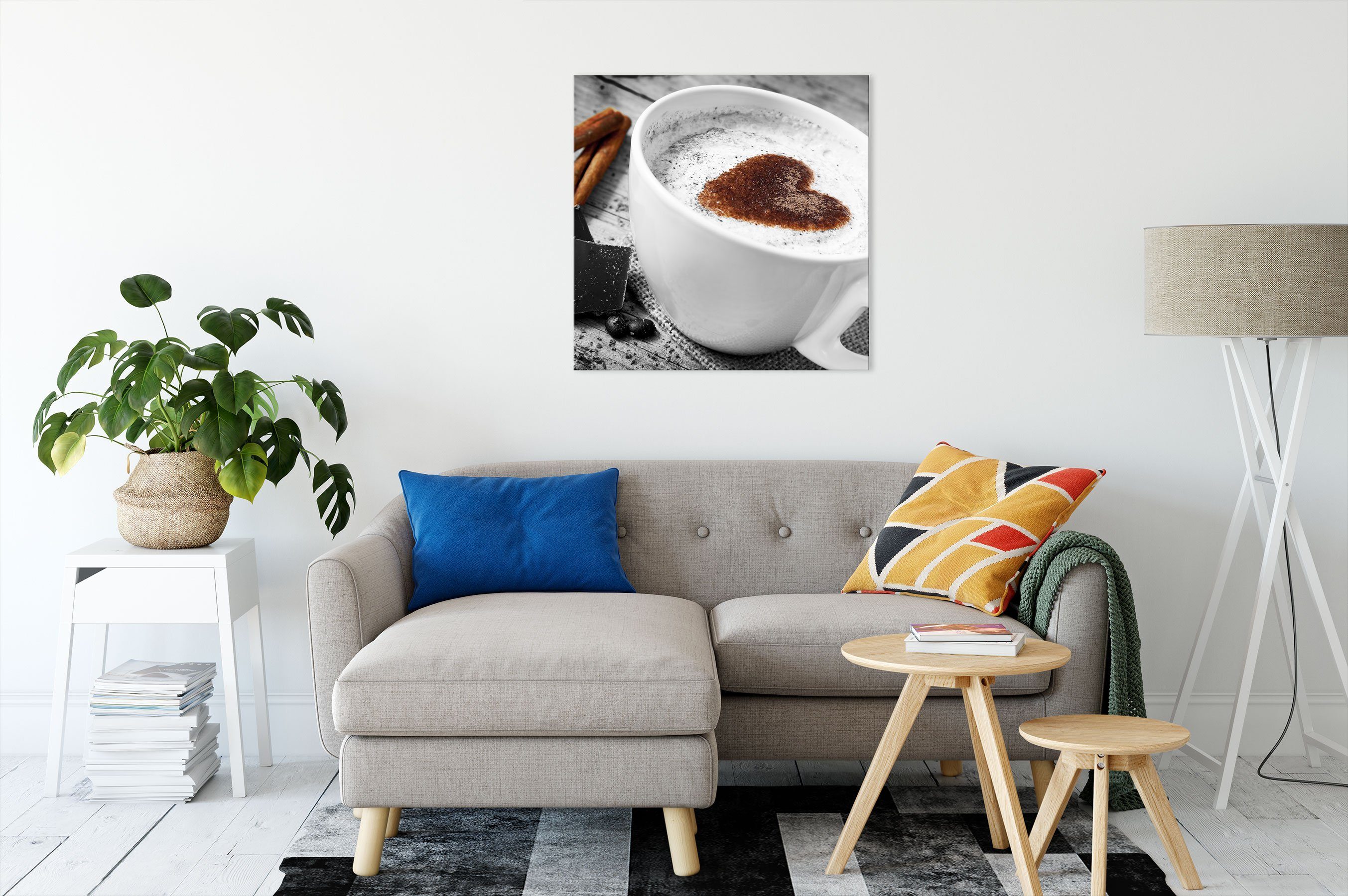 Kaffeesahneherz fertig St), inkl. bespannt, (1 Zackenaufhänger Leinwandbild Kaffeesahneherz, Pixxprint schönes Leinwandbild schönes