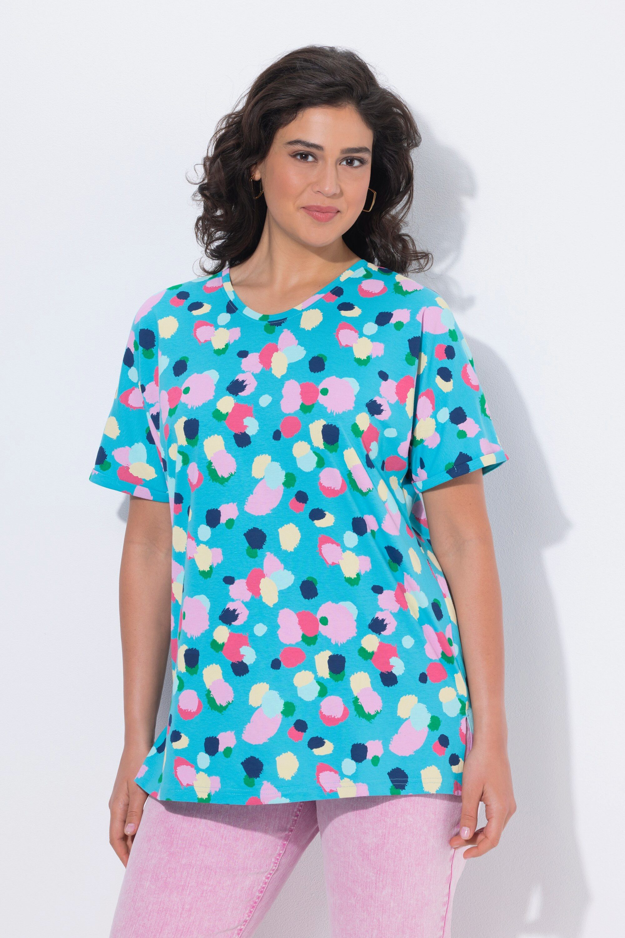 Ulla Popken T-Shirt T-Shirt Tupfen Oversized Rundhals Halbarm