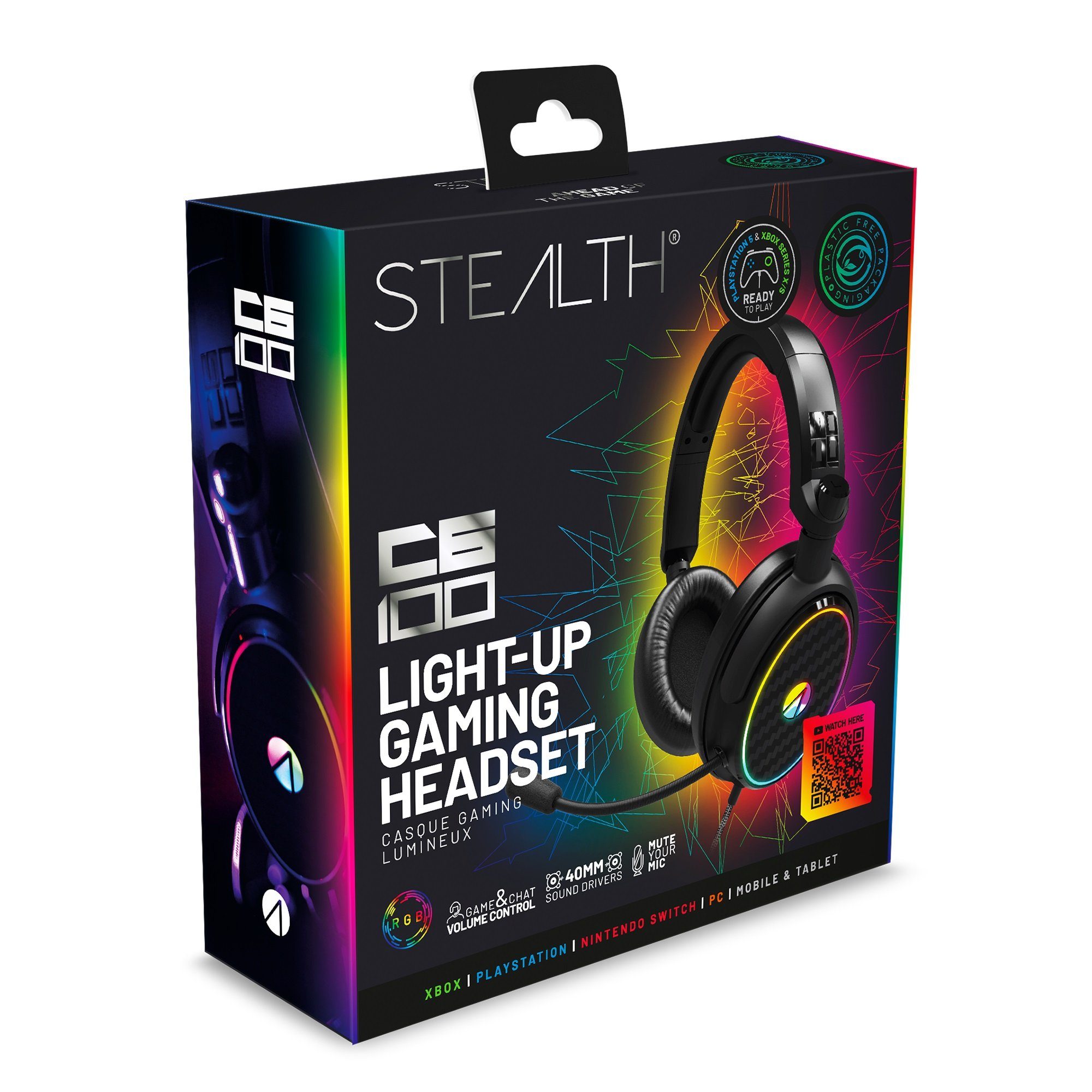LED Headset Gaming (Plastikfreie Gaming-Headset Beleuchtung mit Stealth Verpackung) C6-100 Stereo