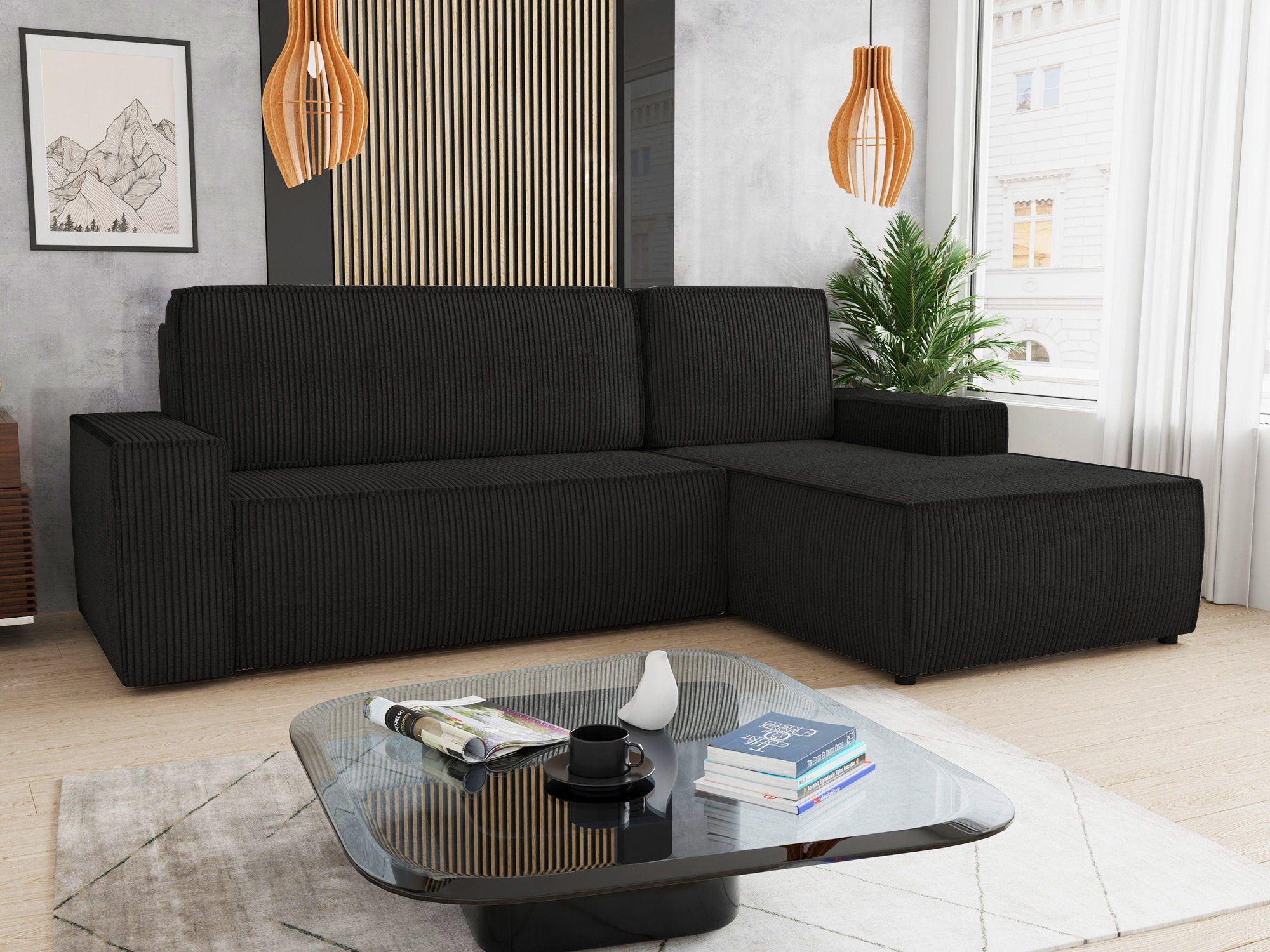 Sofnet Ecksofa Totti L, mit Schlaffunktion und Bettkasten, L-Form Couch, Cord Stoff, Schlafsofa mit Wellenfeder Poso 135