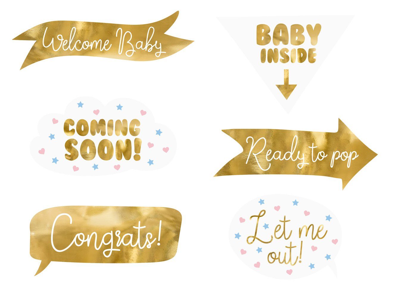 weiß 6er partydeco für Fotobox gold Requisiten Set Babyparty Papierdekoration, /