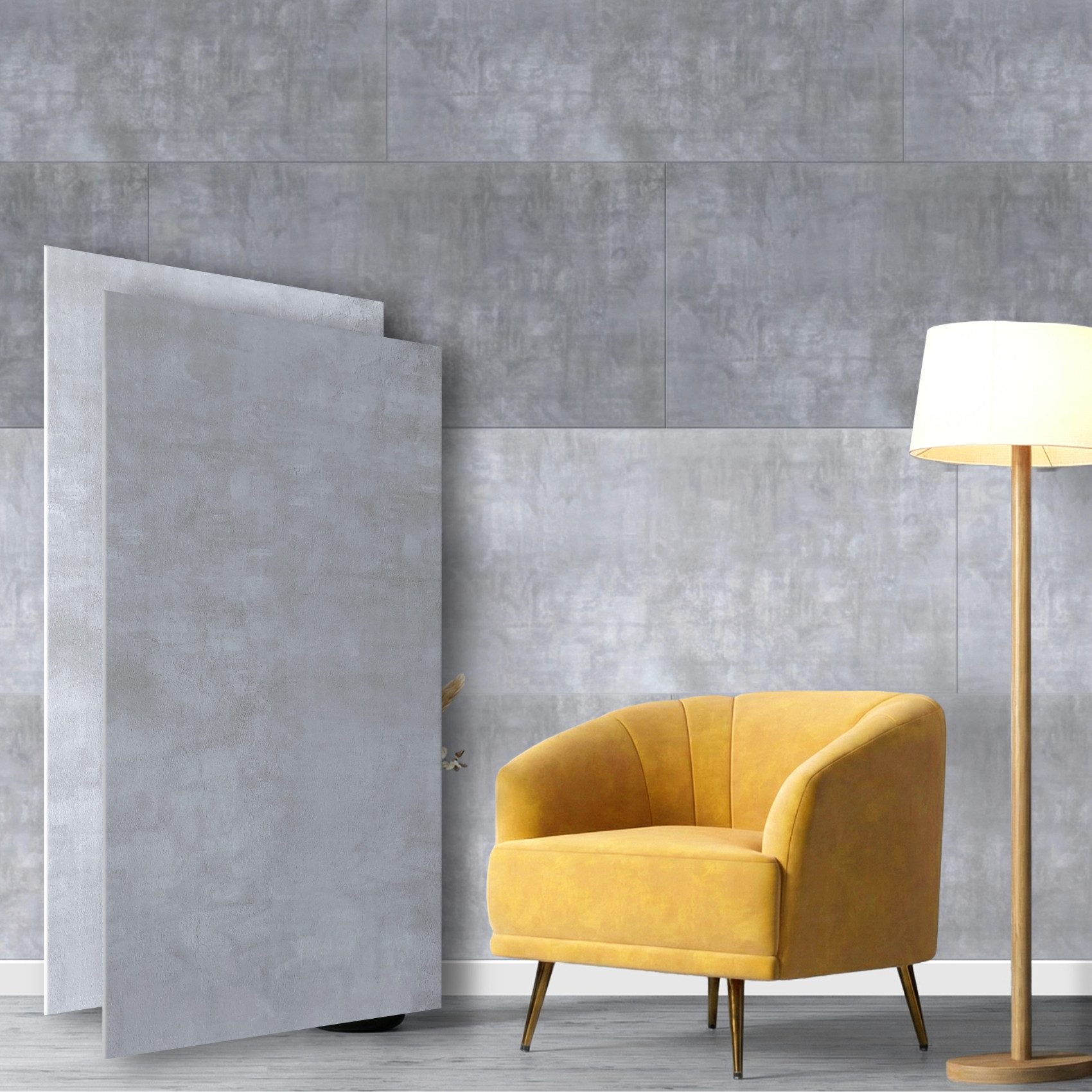 Hexim Wandpaneel, BxL: 50x100 cm, (8 Stück Wandpaneele Betonoptik 100x50cm - XPS Paneele 5mm stark dunkelgrau, Wandverkleidung Styroporplatten Deckenplatten, Concrete Dark - 4qm)