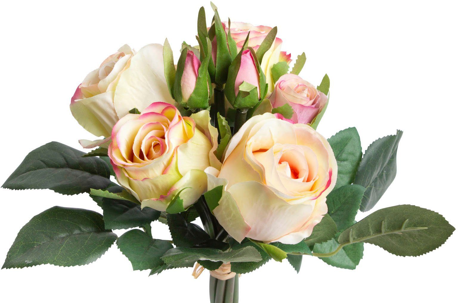 Kunstblume Rosenstrauß mit Botanic-Haus, 5 Höhe Rosen 3 cm und Knospen, 28