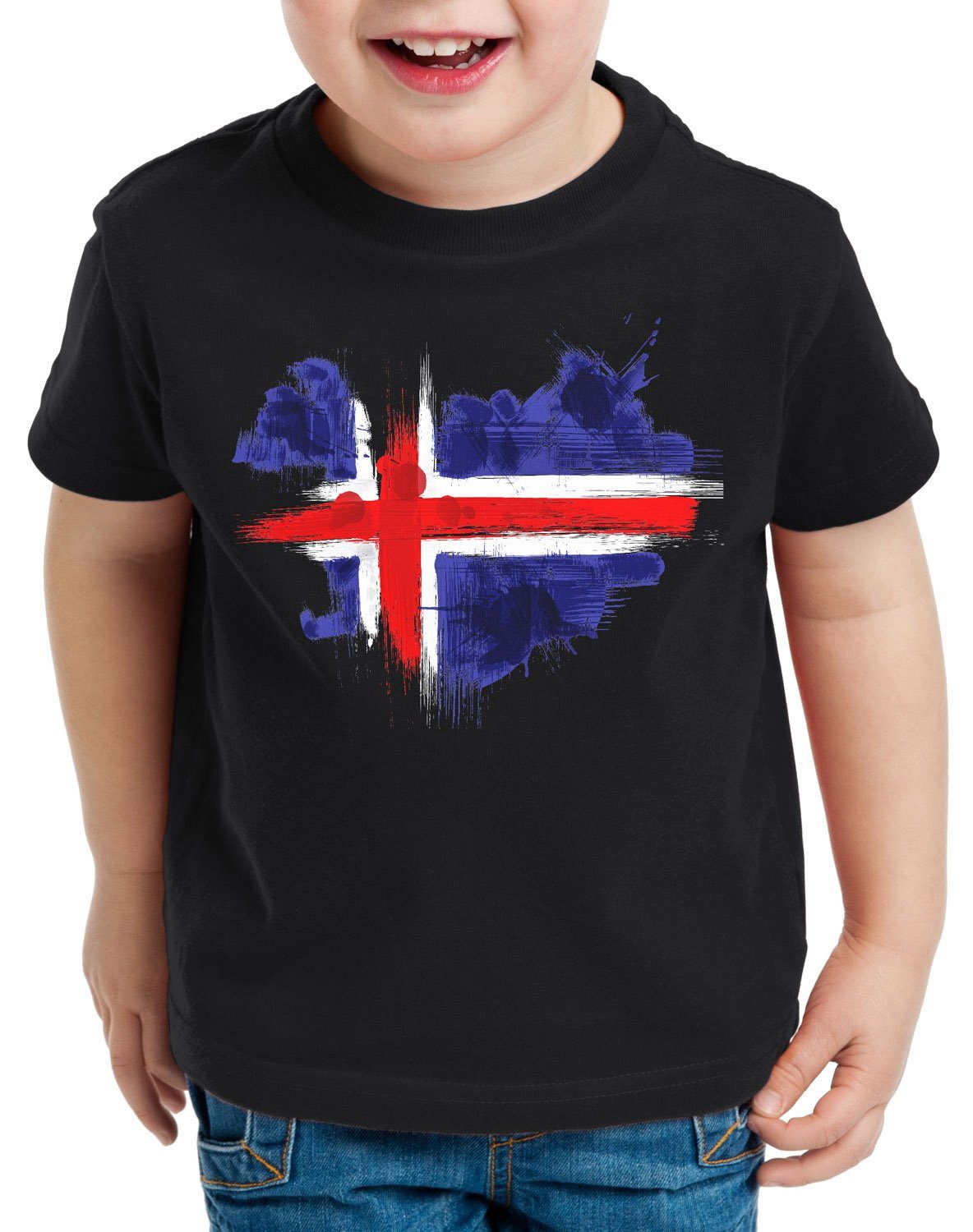 style3 Print-Shirt Kinder T-Shirt Flagge Island Fußball Sport Iceland WM EM Fahne