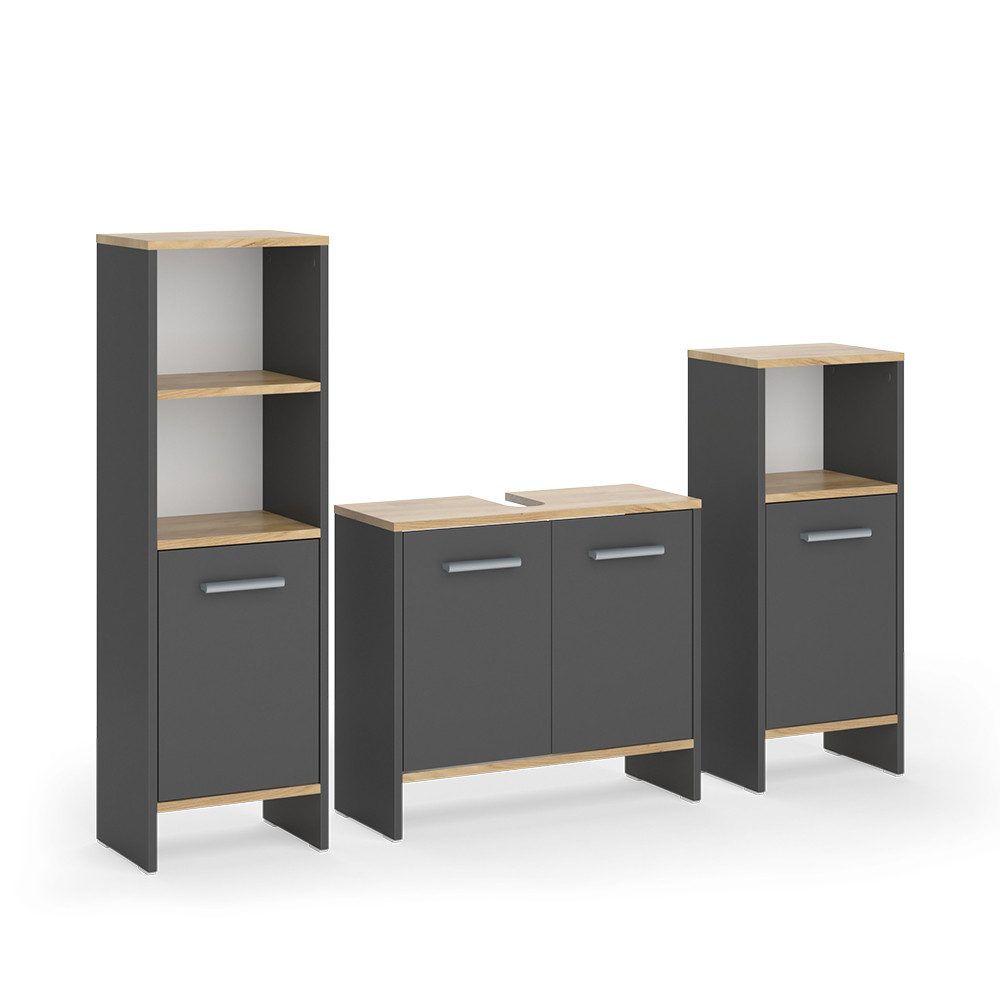 Vicco Badmöbel-Set Karli, Anthrazit/Goldkraft Eiche, 3-teilig, (3-St., 3er günstig online kaufen