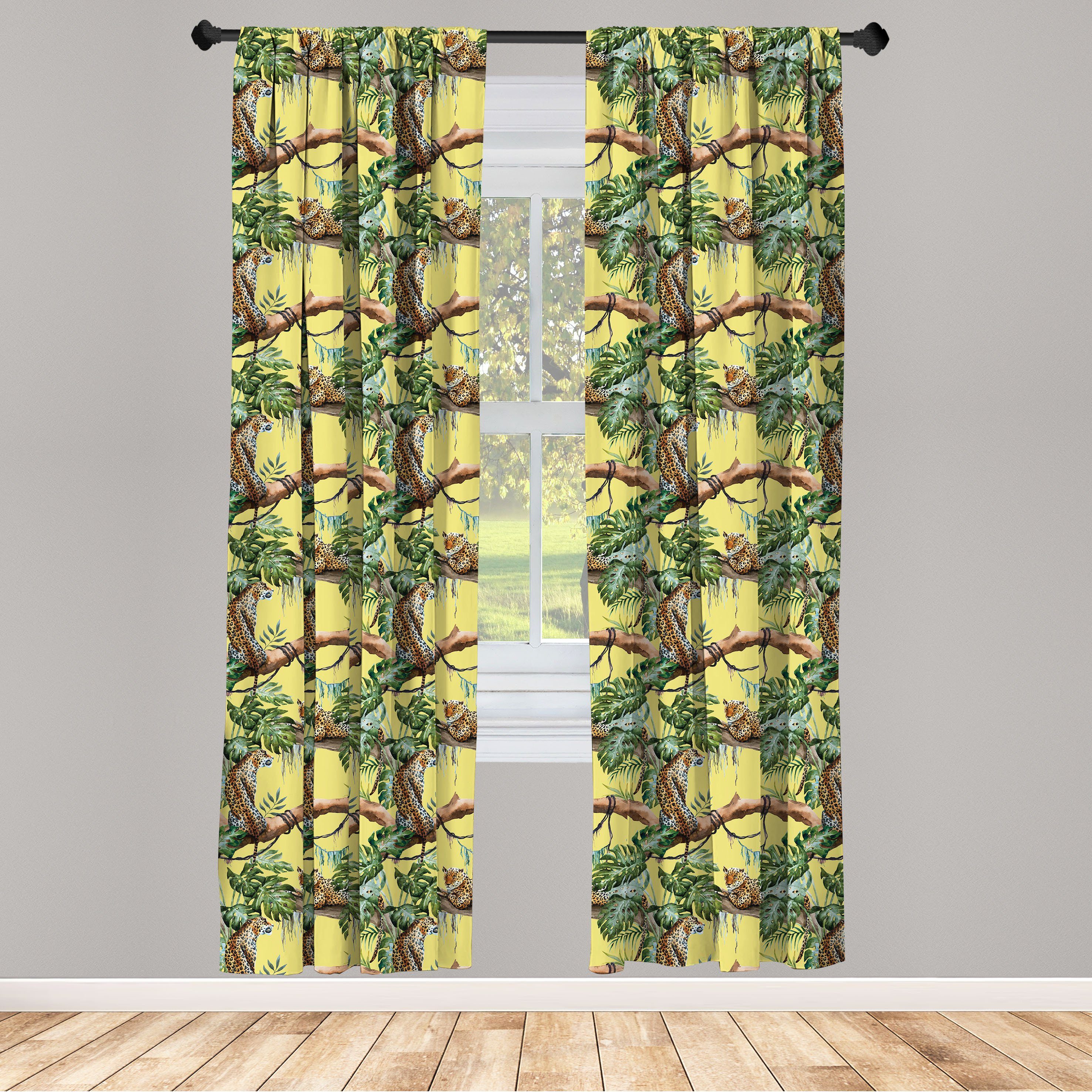 Gardine Vorhang für Wohnzimmer Schlafzimmer Dekor, Abakuhaus, Microfaser, Aquarell Leoparden in Jungle
