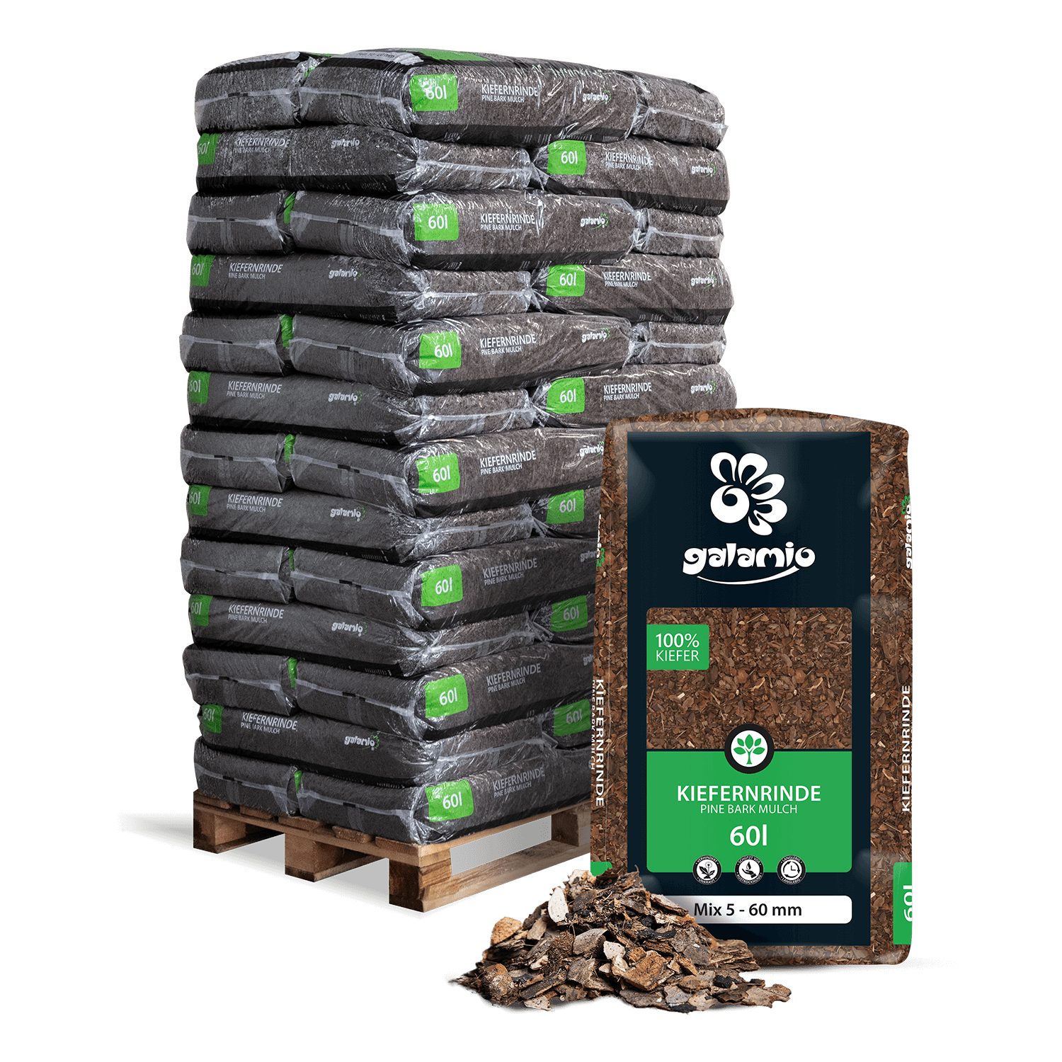 GALAMIO Rindenmulch Rindenmulch Kiefer Mix, (Palette, 39-St)