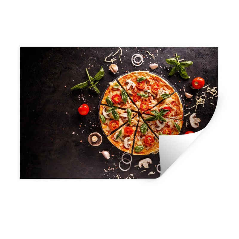MuchoWow Wandsticker Pizza - Gemüse - Kräuter - Küche - Industrie (1 St), Wandaufkleber, Wandtattoo, Selbstklebend, Wohnzimmer, Schlafzimmer