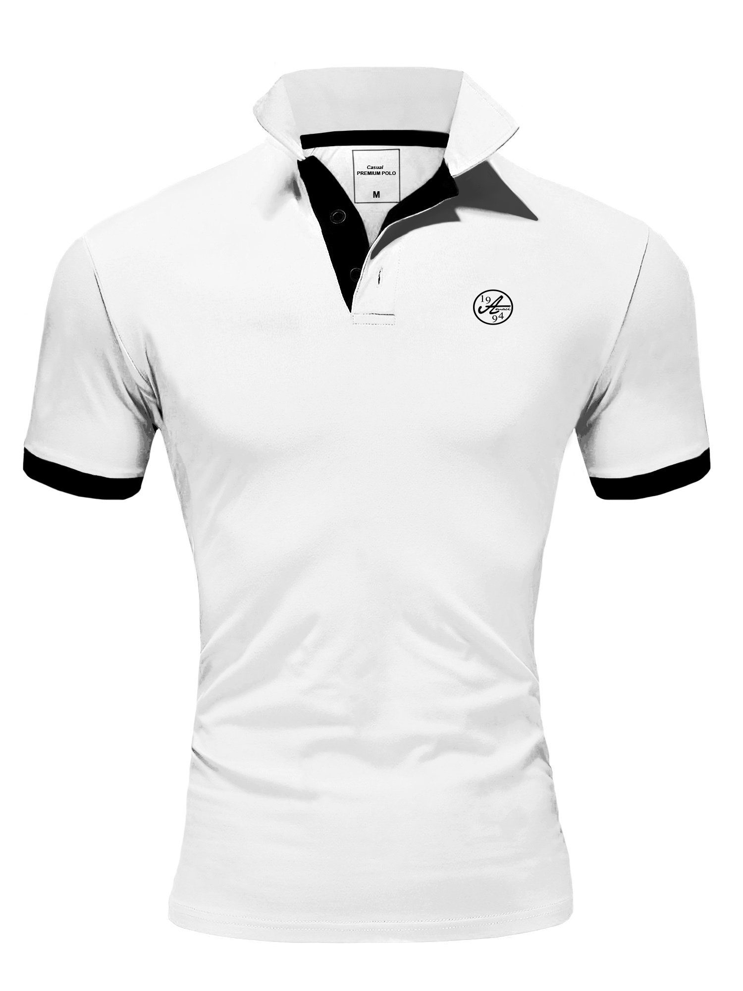 Amaci&Sons Poloshirt MEMPHIS Basic Kontrast Polo Shirt Weiß/Schwarz