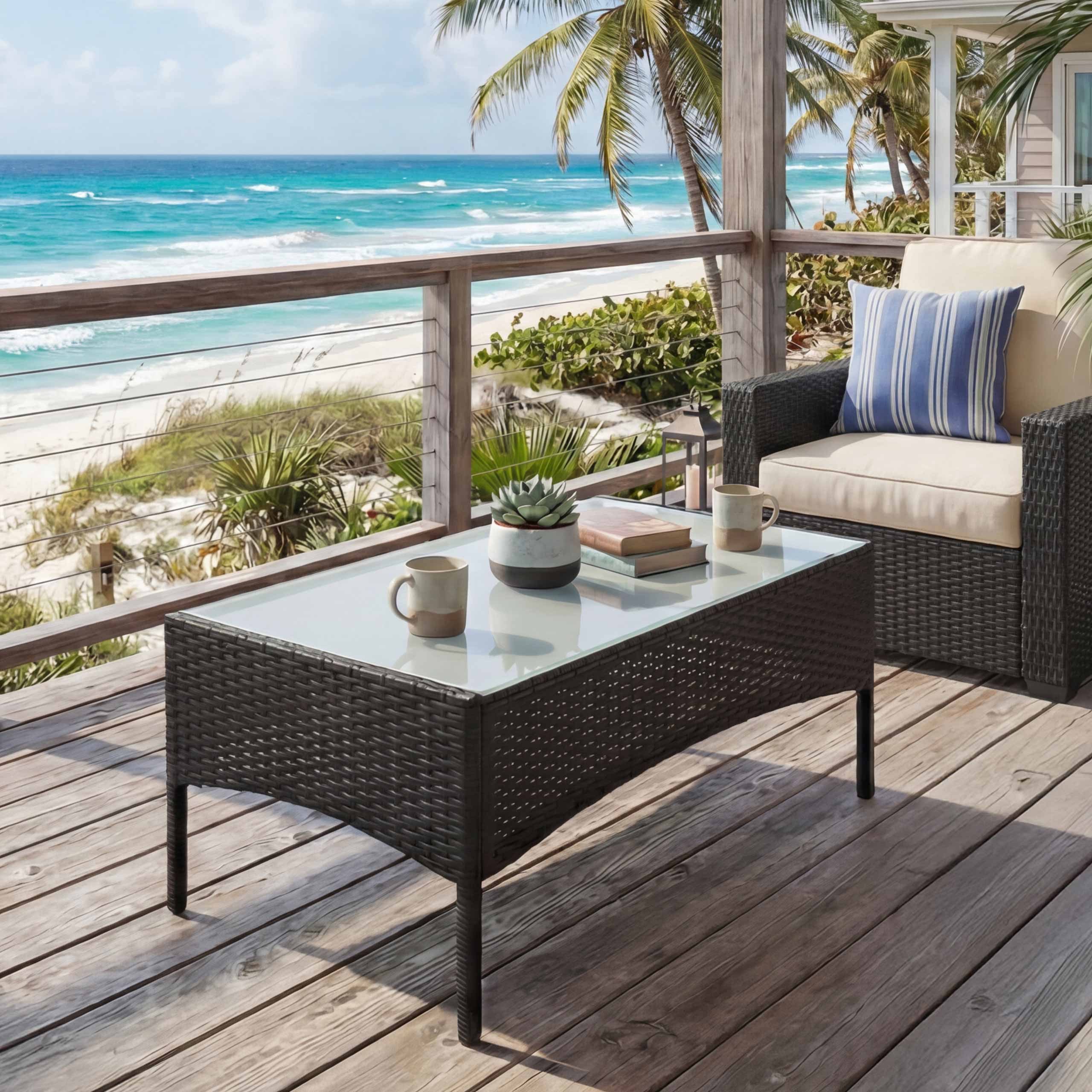 MCW Gartentisch Hamar, widerstandsfähig, stabile Glasplatte, witterungsbeständig pflegeleicht