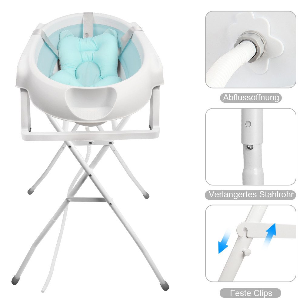 JEOBEST Babybadewanne Baby Badewanne mit Gestell, Baby Wanne mit Badematte, Faltbare, (Baby Pflegeset für Neugeborene), Babywanne, Sitz, Ständer, Abfluss