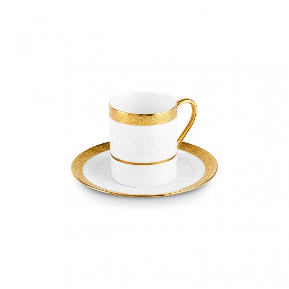 Karaca Kaffeeservice Karaca Royal Bone Victoria Kaffeetasse mit Untertasse Set für 6, Gold