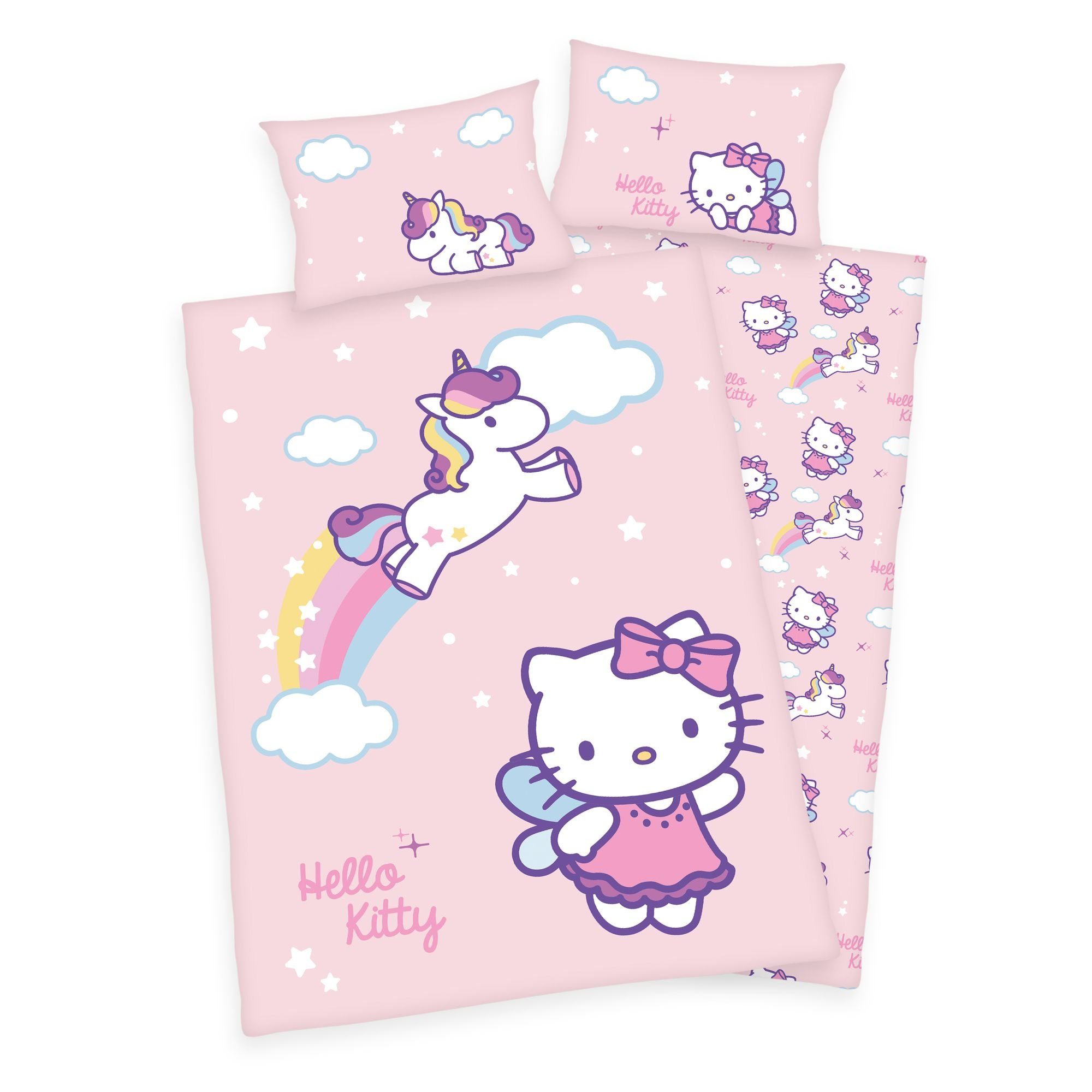 Babybettwäsche Hello Kitty Baby Bettwäsche mit Einhorn 40 x 60 und 100 x 135 cm