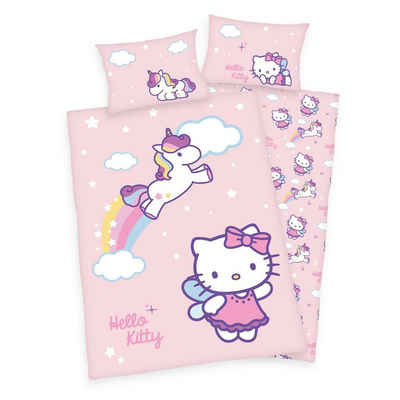 Babybettwäsche Hello Kitty Baby Bettwäsche mit Einhorn 40 x 60 und 100 x 135 cm, Herding