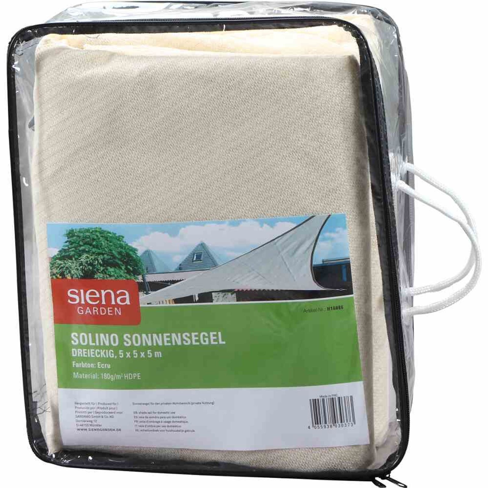 Siena Garden Sonnensegel Solino Sonnensegel ecru 180g/m² HDPE, 3-eckig, 5x5x5m