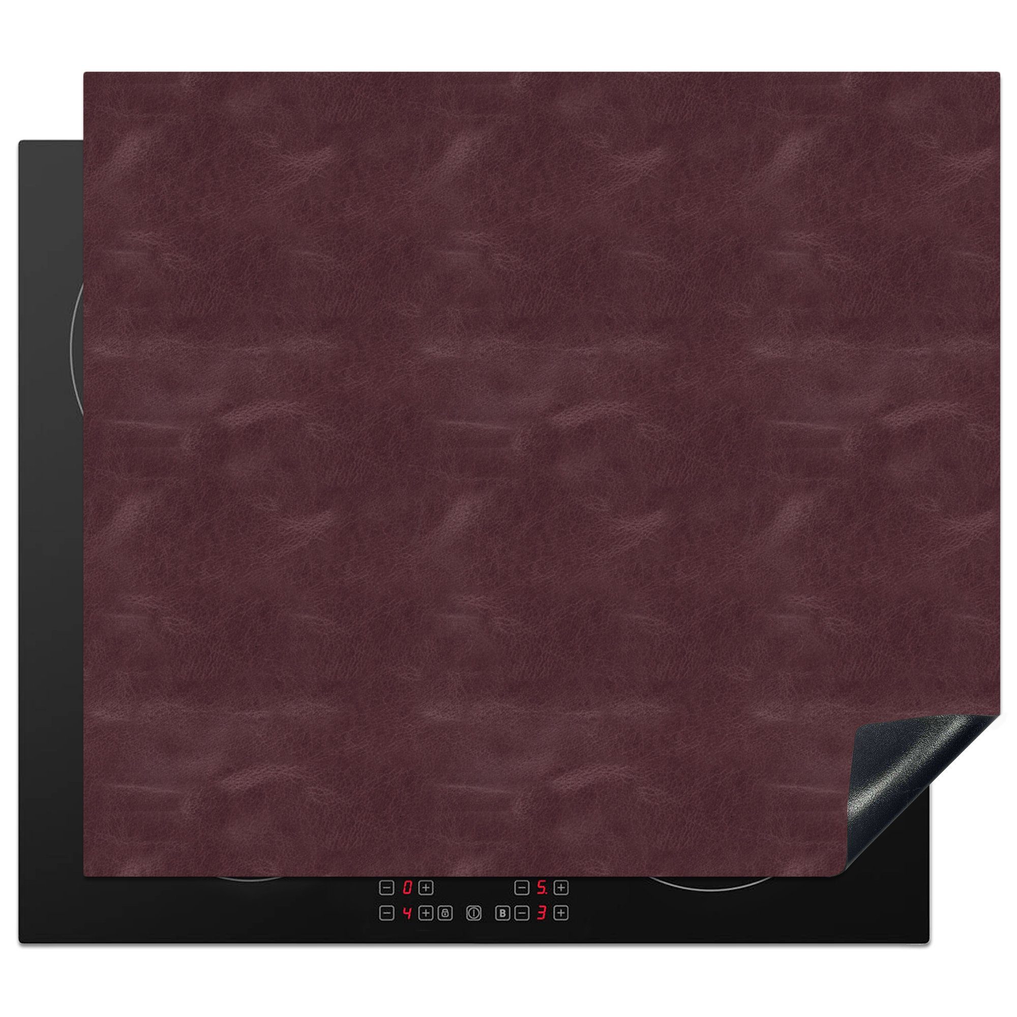MuchoWow Herdblende-/Abdeckplatte Induktionsschutz - Leder - Rot - Tiere, Vinyl, (1 tlg), 60x52 cm, Mobile Arbeitsfläche nutzbar, Ceranfeldabdeckung