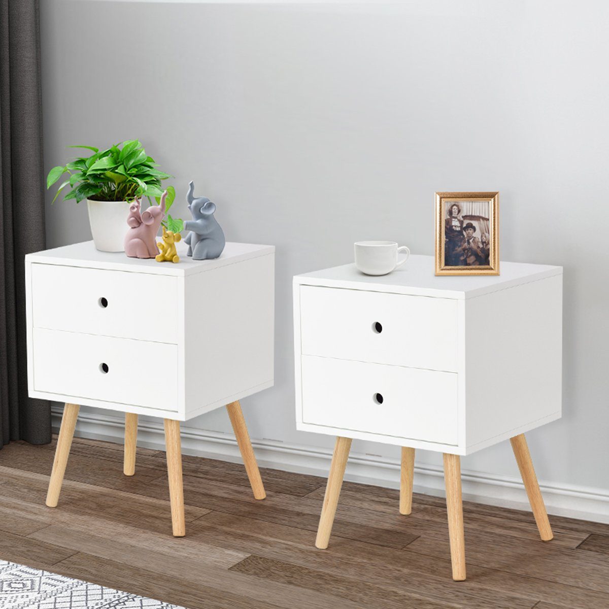 COSTWAY Nachttisch (2-St), 2er Set, Holz mit 2 Schubladen, 40x40x60cm günstig online kaufen