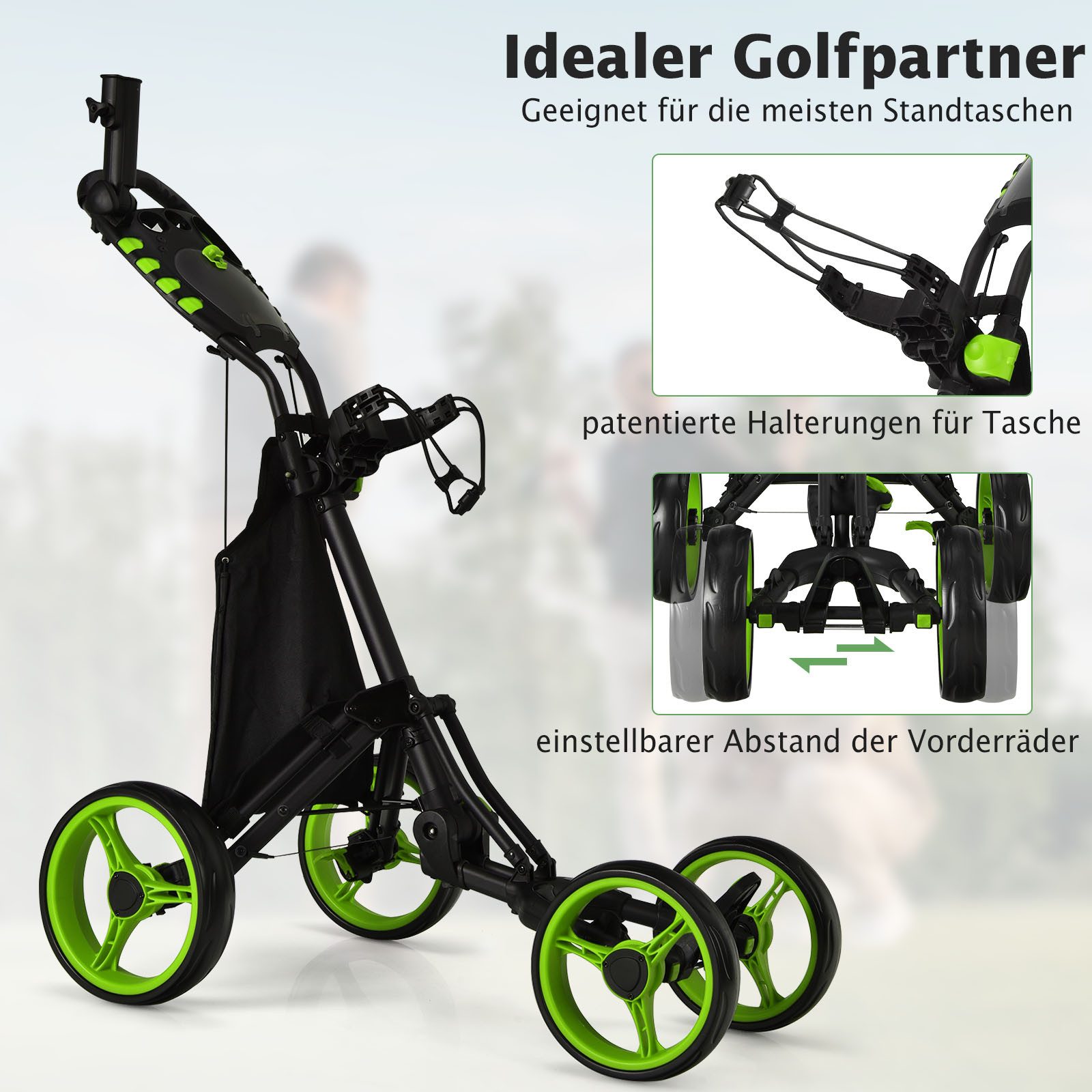 COSTWAY Golftrolley, 4 Rad Golfwagen klappbar aus Aluminum