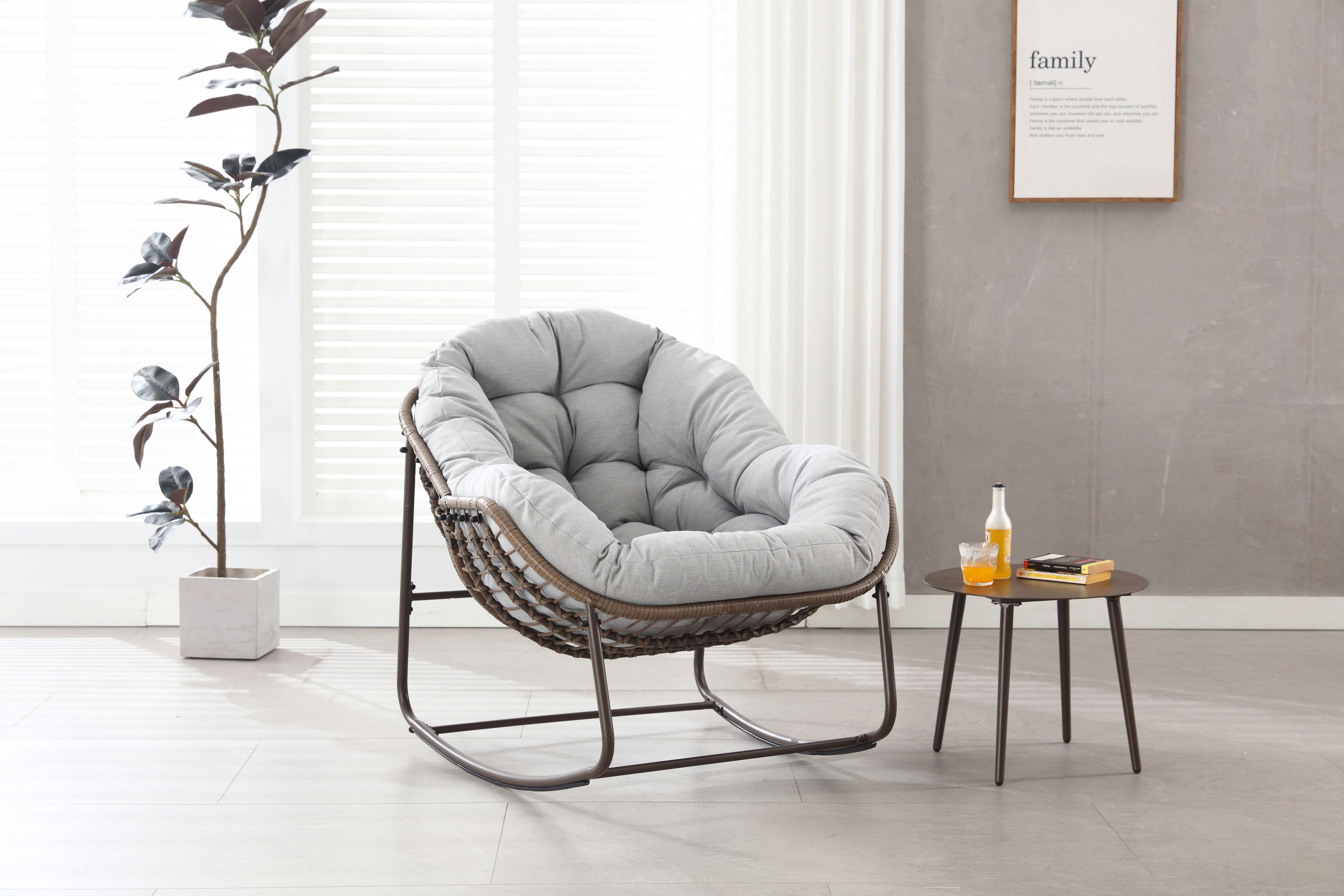 Fine Life Pro Schaukelsessel Rattan-Schaukelstuhl, gepolsterter Schaukel- und Relaxsessel