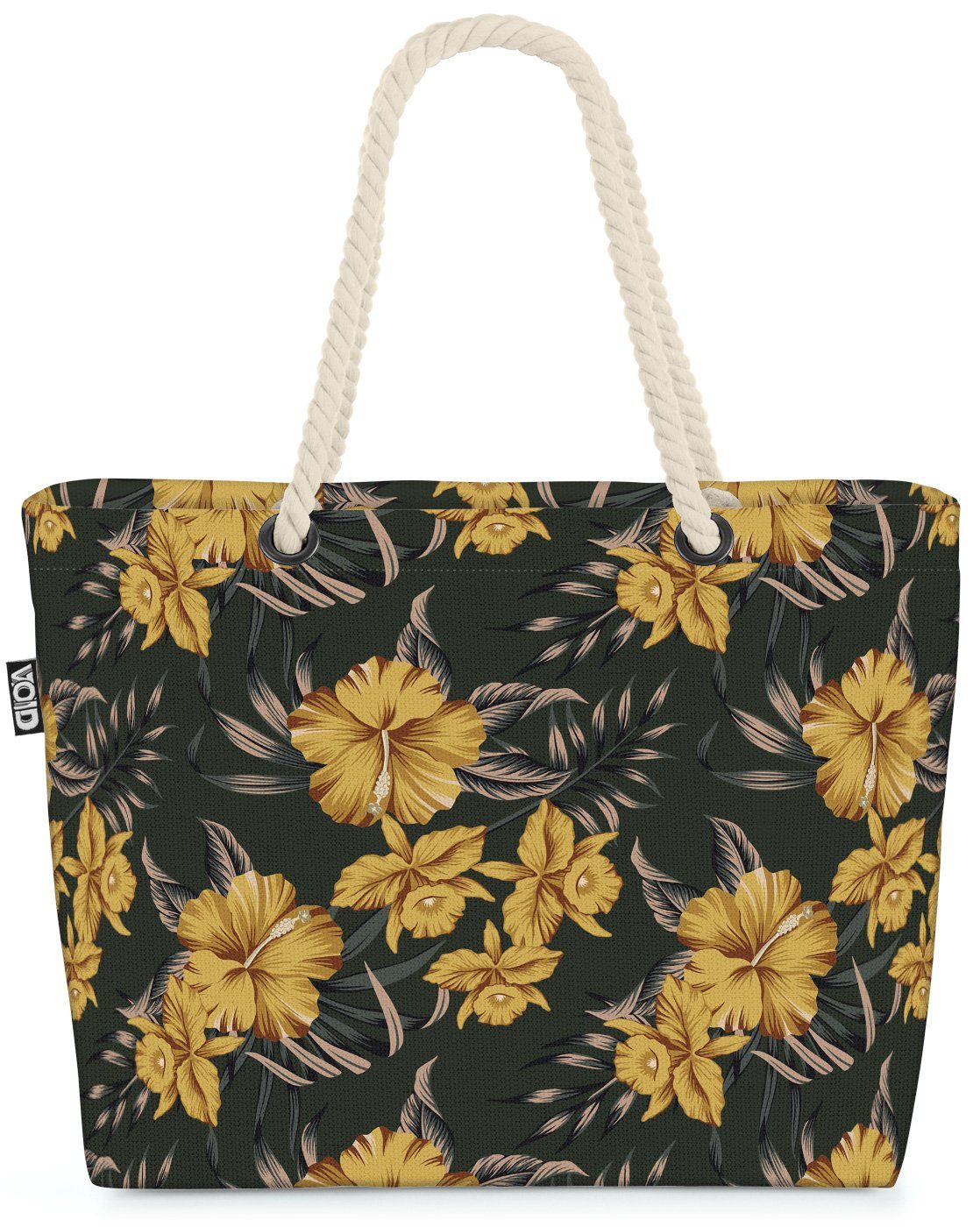 VOID Strandtasche (1-tlg), Vintage Tropenblüten Beach Bag Tropen-Wald Palmen-Blätter Hibiskus Urlaub