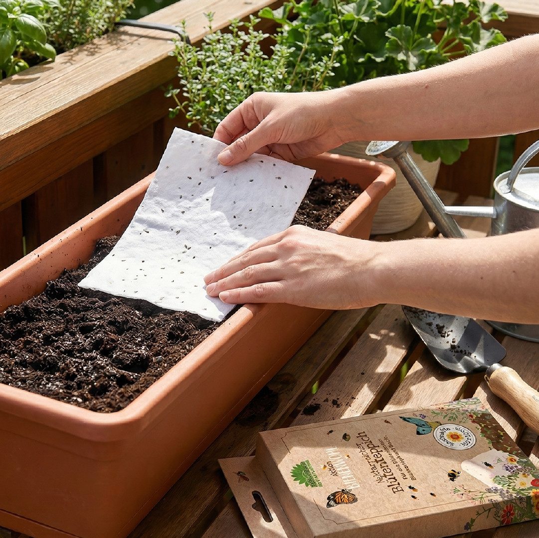 Die Stadtgärtner Blumensamen Blütenteppich – Saatmatte mit Wildblumensaatgut, Größe 300 x 10 cm, Ideal für Insekten