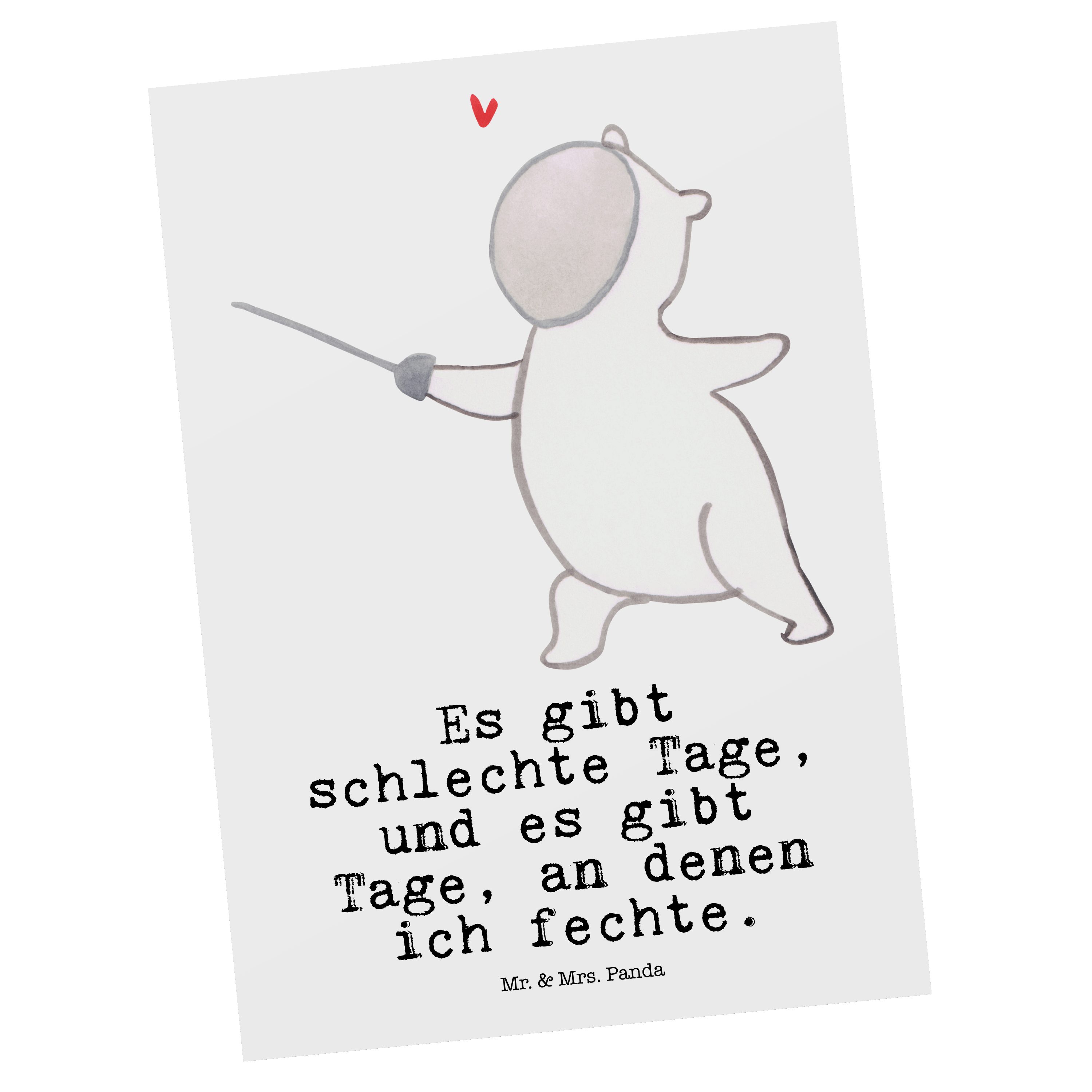 Mr. & Mrs. Panda Postkarte Panda Fechten Tage - Weiß - Geschenk, Fecht Club, Danke, Geschenkkart