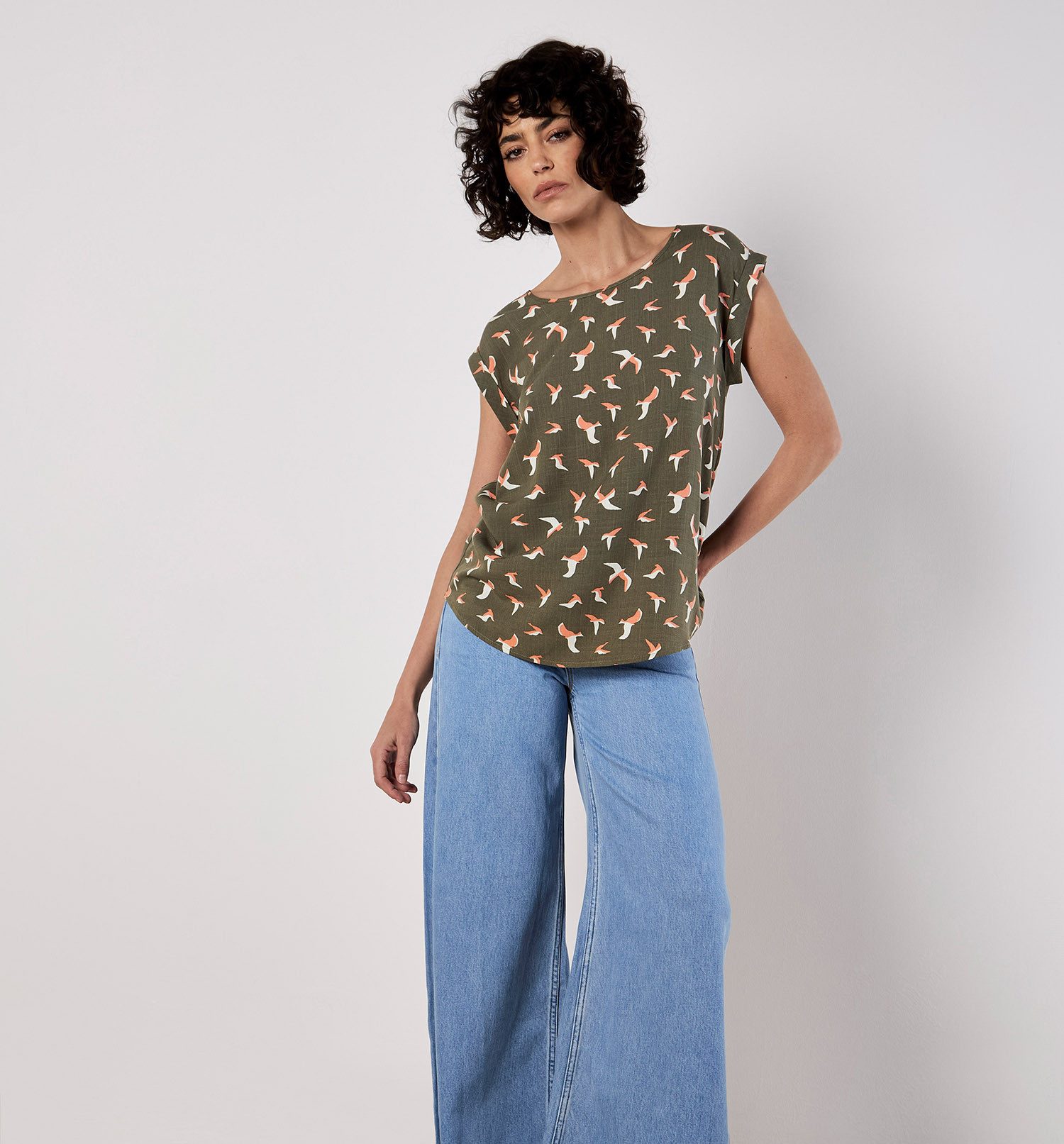 Apricot T-Shirt Grafisches Vogel-T-Shirt, mit weitem günstig online kaufen