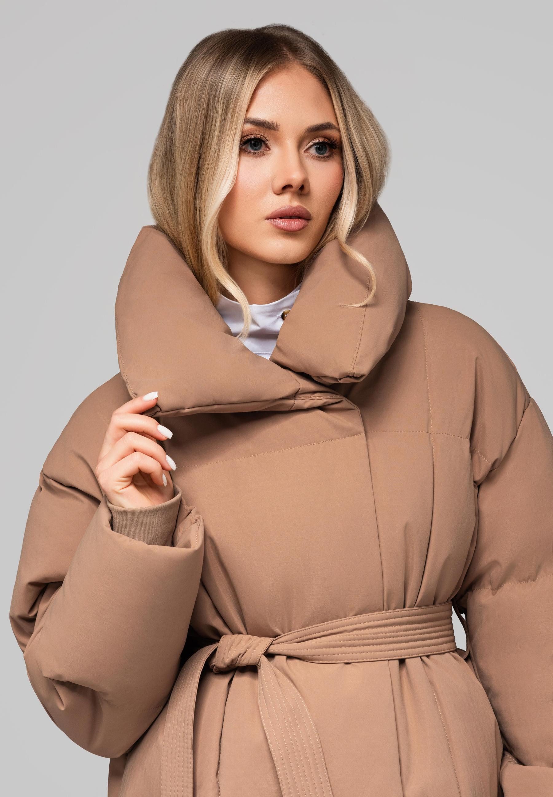 OMBRE Winterjacke Taillierte Steppjacke mit Bindegürtel günstig online kaufen