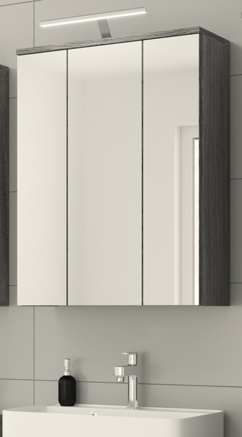 xonox.home Badezimmerspiegelschrank Blake (Badschrank in grau Rauchsilber,  BxH 60 x 77 cm) 3-türig 3D
