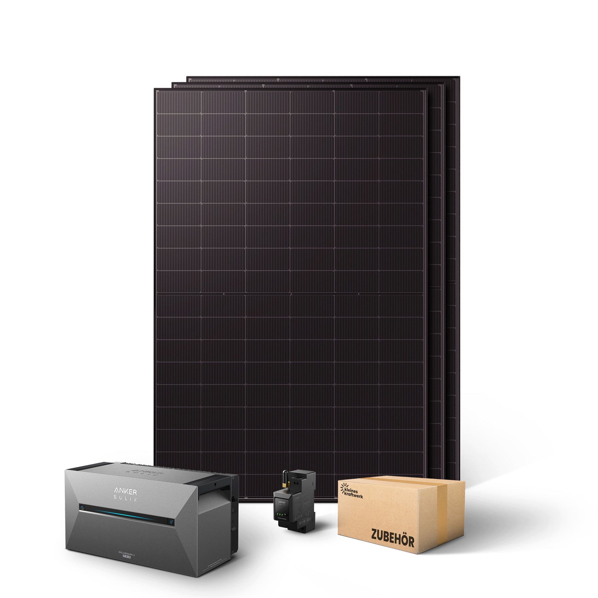 Kleines Kraftwerk Balkonkraftwerk, 1500 W, Monokristallin, (ohne Halterung, Solaranlage Komplettset mit Speicher), 3 x 500W, Anker Solarbank 3 Pro, Wechselrichter