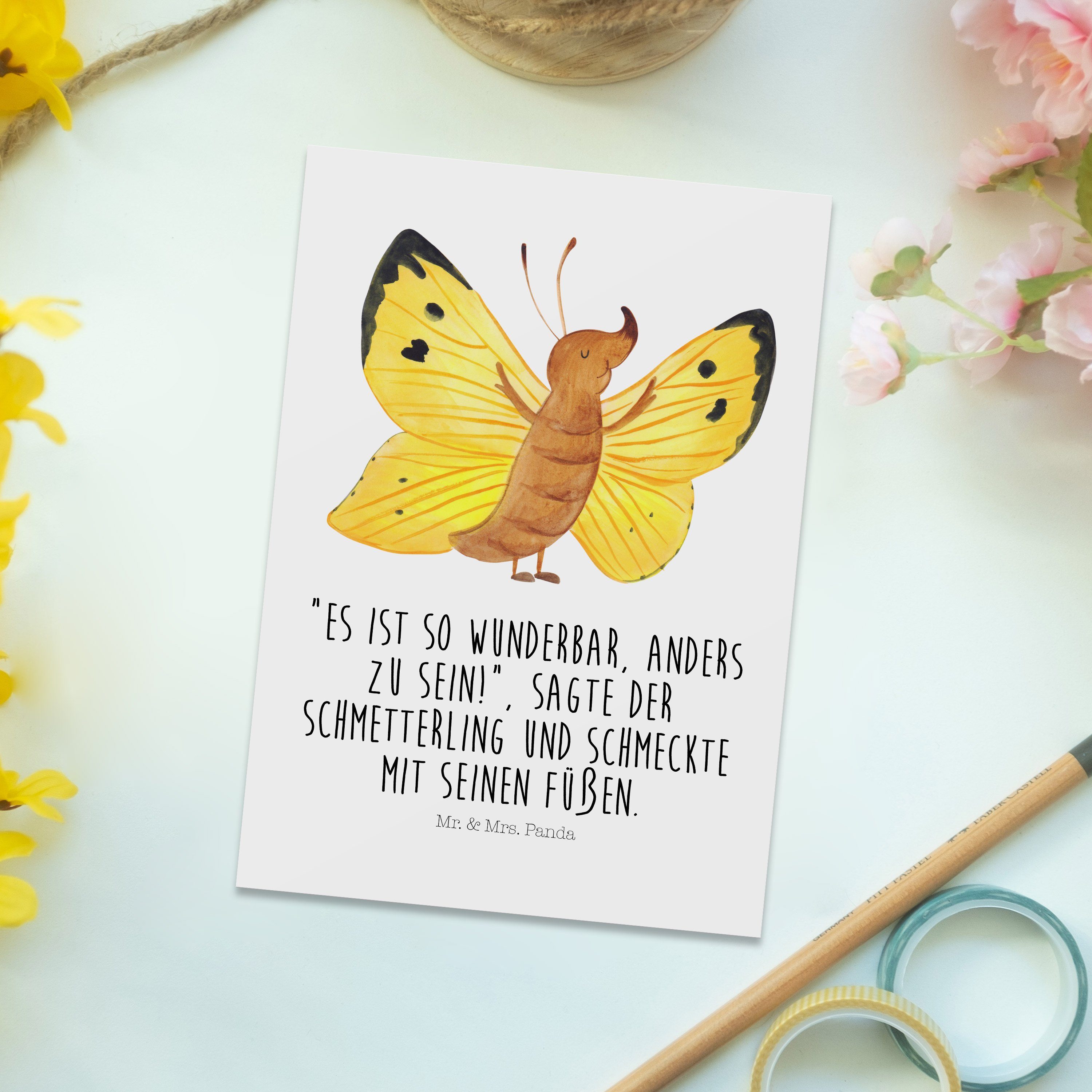 Mrs. - Geschenk, außergewöhnlich, & Panda Zitronenfalter Weiß Postkarte Schmetterling - Gute Mr.