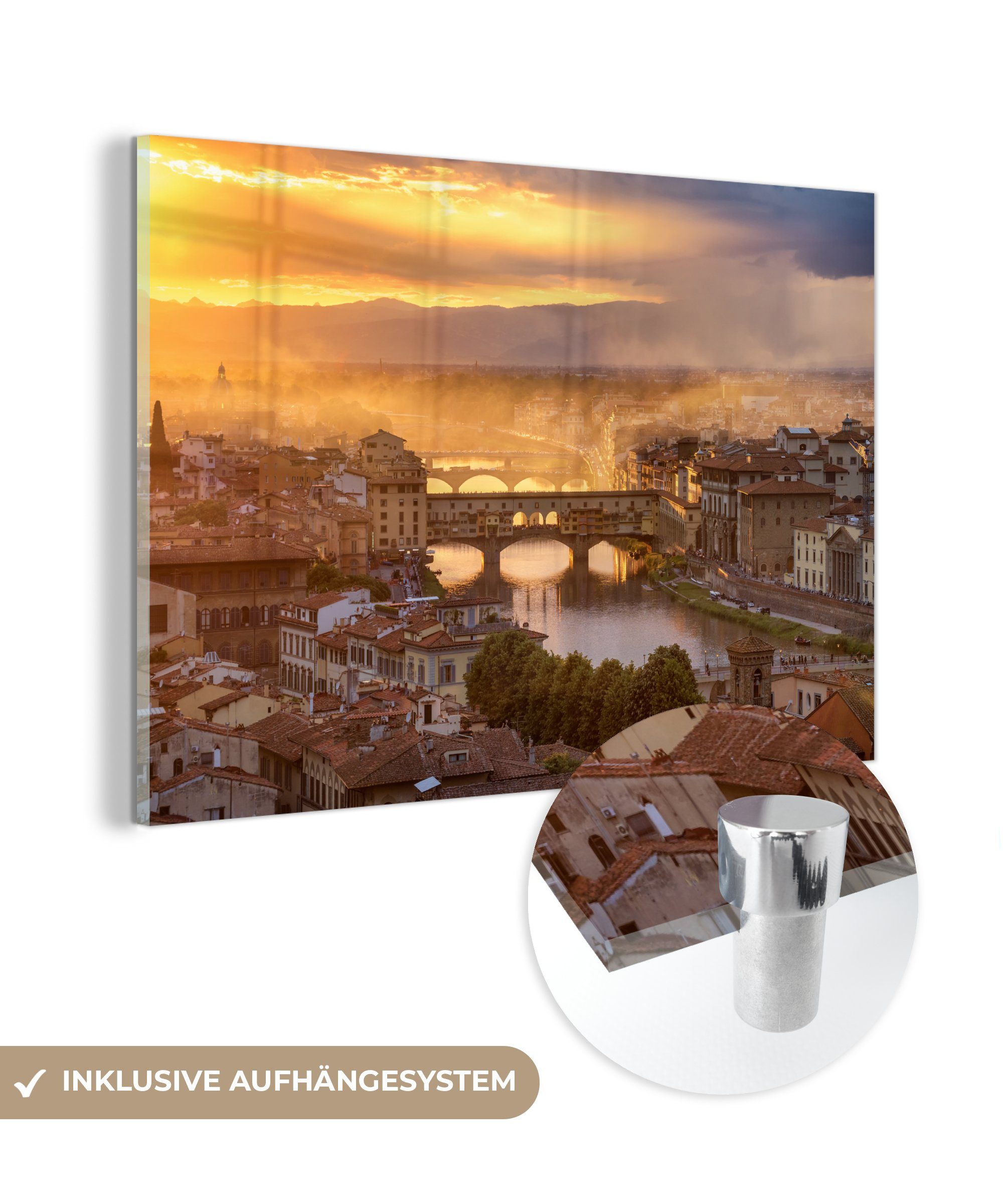 MuchoWow Acrylglasbild Blick auf die Ponte Vecchio in Italien, (1 St), Acrylglasbilder Wohnzimmer & Schlafzimmer