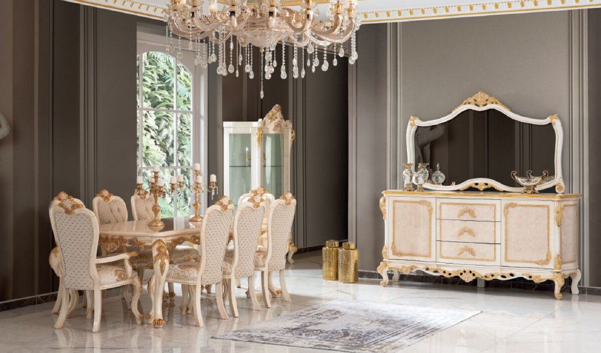 Casa Möbel Wohnzimmer / Gold Vitrinenschrank - Beige Weiß Barock Padrino Massivholz - Vitrine Barock Handgefertigter / Luxus Vitrine
