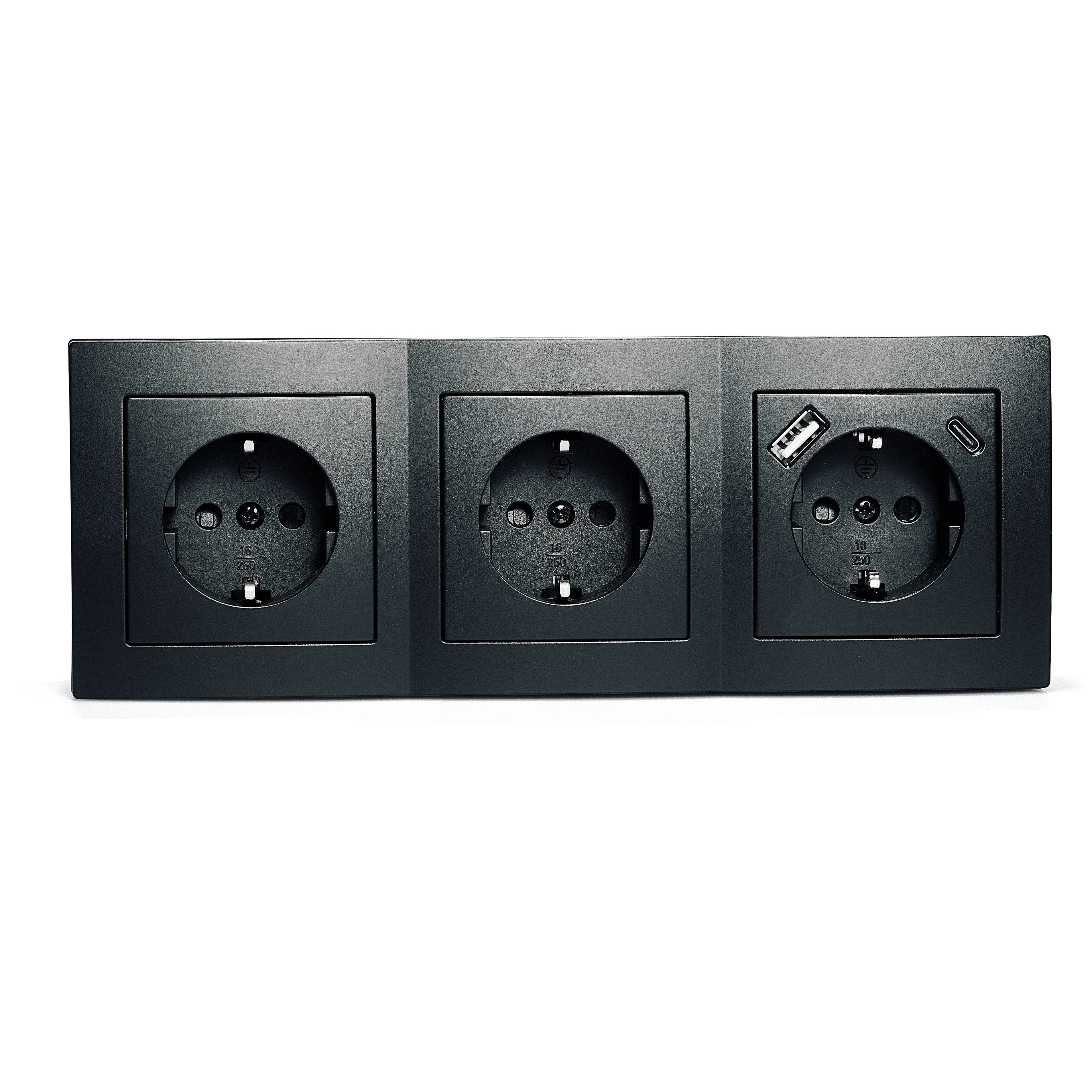 McPower Steckdose Steckdosenblock McPower Flair schwarz, 3-fach Schutzkontakt + USB-C