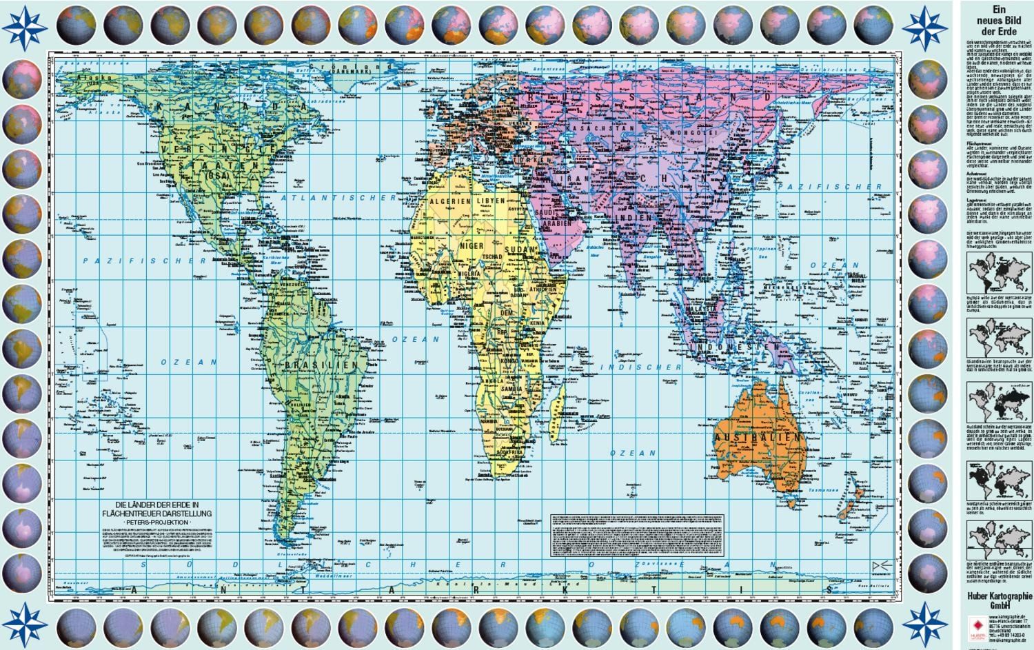 Weltkarte Petersprojektion, deutsch, (130 x 82 cm) / diverse