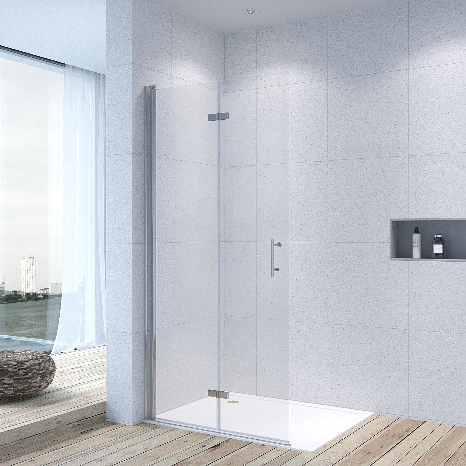 AQUALAVOS Duschwand Duschabtrennung Falttür Glas Duschwand Walk in Dusche Drehfalttür, aus klar 6mm Einscheiben-Sicherheitsglas inkl. Nanobeschichtung, 180° klappbar, Hebe-Senk-Funktion, links und rechts montierbar