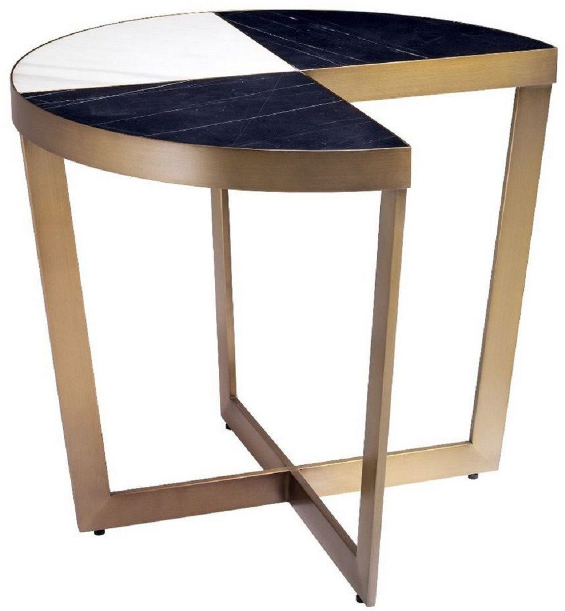 Casa Padrino Beistelltisch mit Weiß Marmor Messingfarben cm Schwarz Luxus / x 50,5 - 60 Beistelltisch / H. Ø Tischplatte Möbel Edelstahl Luxus
