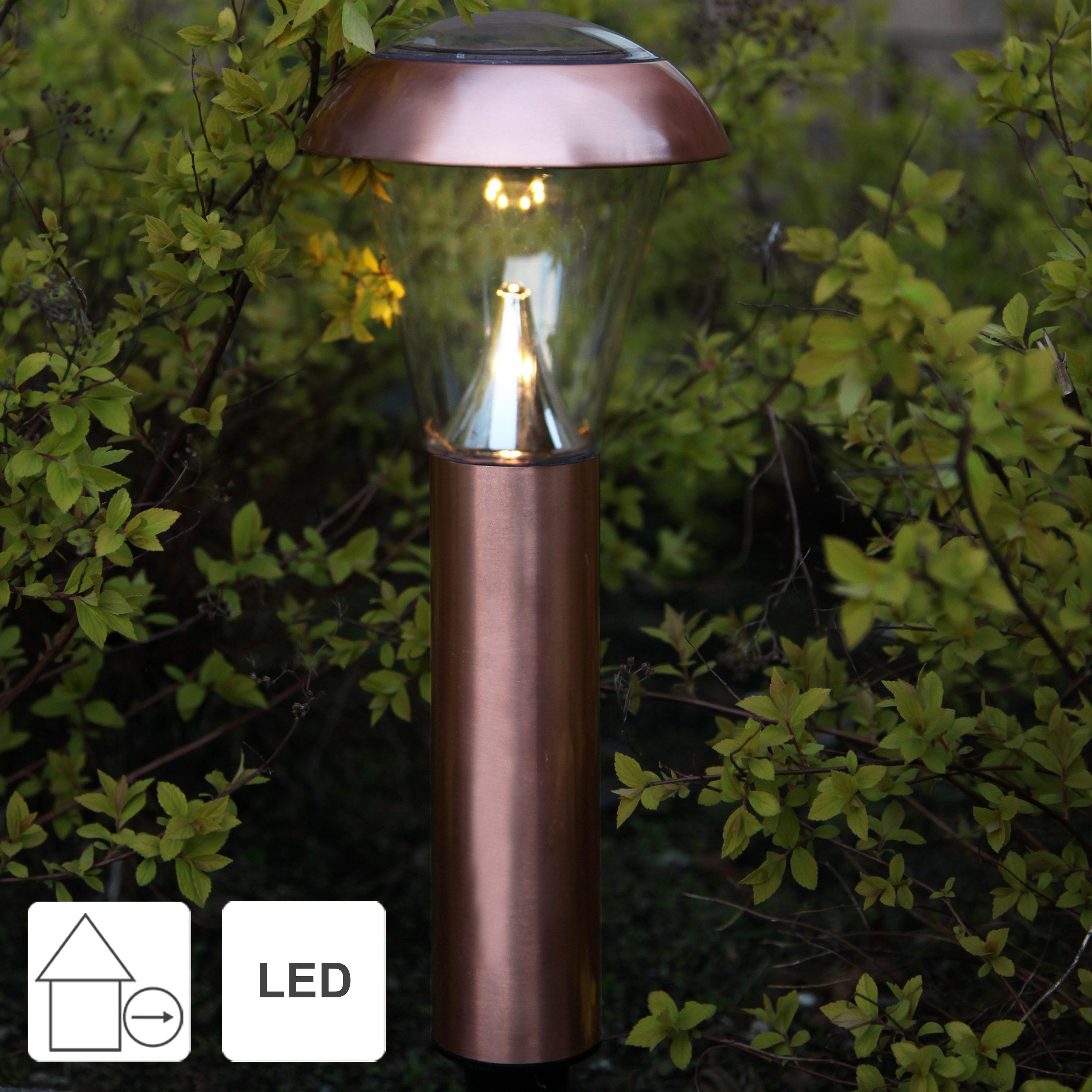 STAR TRADING LED Solarleuchte Napoli, LED Solar-Wegeleuchte,Napoli, Lichtsensor, Edelstahl, kupferfarben